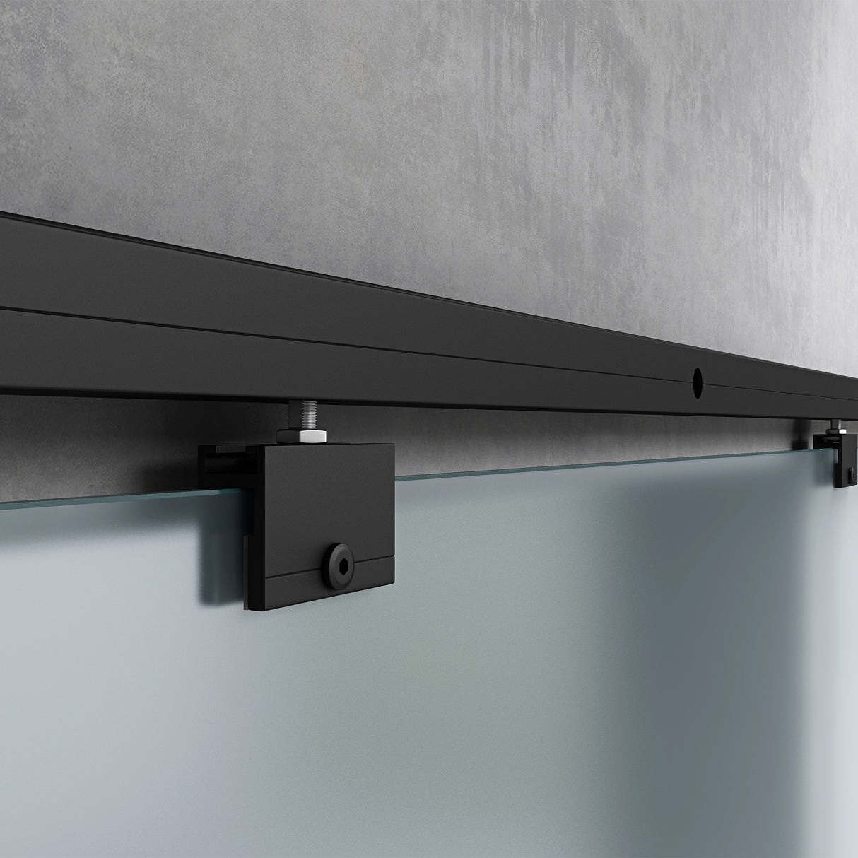 Ensemble complet de porte coulissante en verre Glasvilla, poignée barre, dégagement mural de 15 mm, fermeture amortie incluse, verre de sécurité trempé 8 mm Amalfi Black