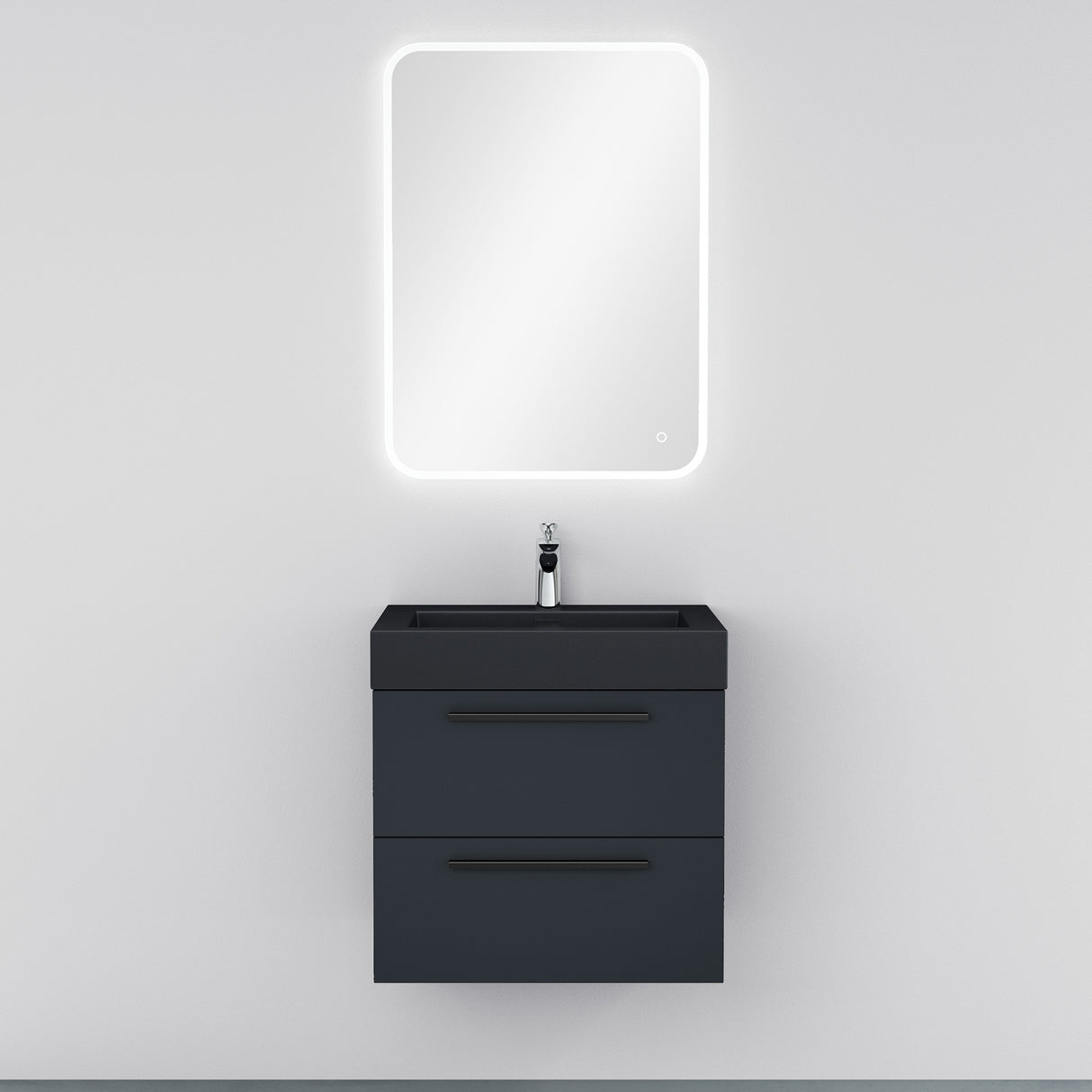 glasvilla Mobile Bagno Sospeso con Lavabo Mobiletto per Bagno con Lavabo in Antracite da Minerale Fuso Quadratto