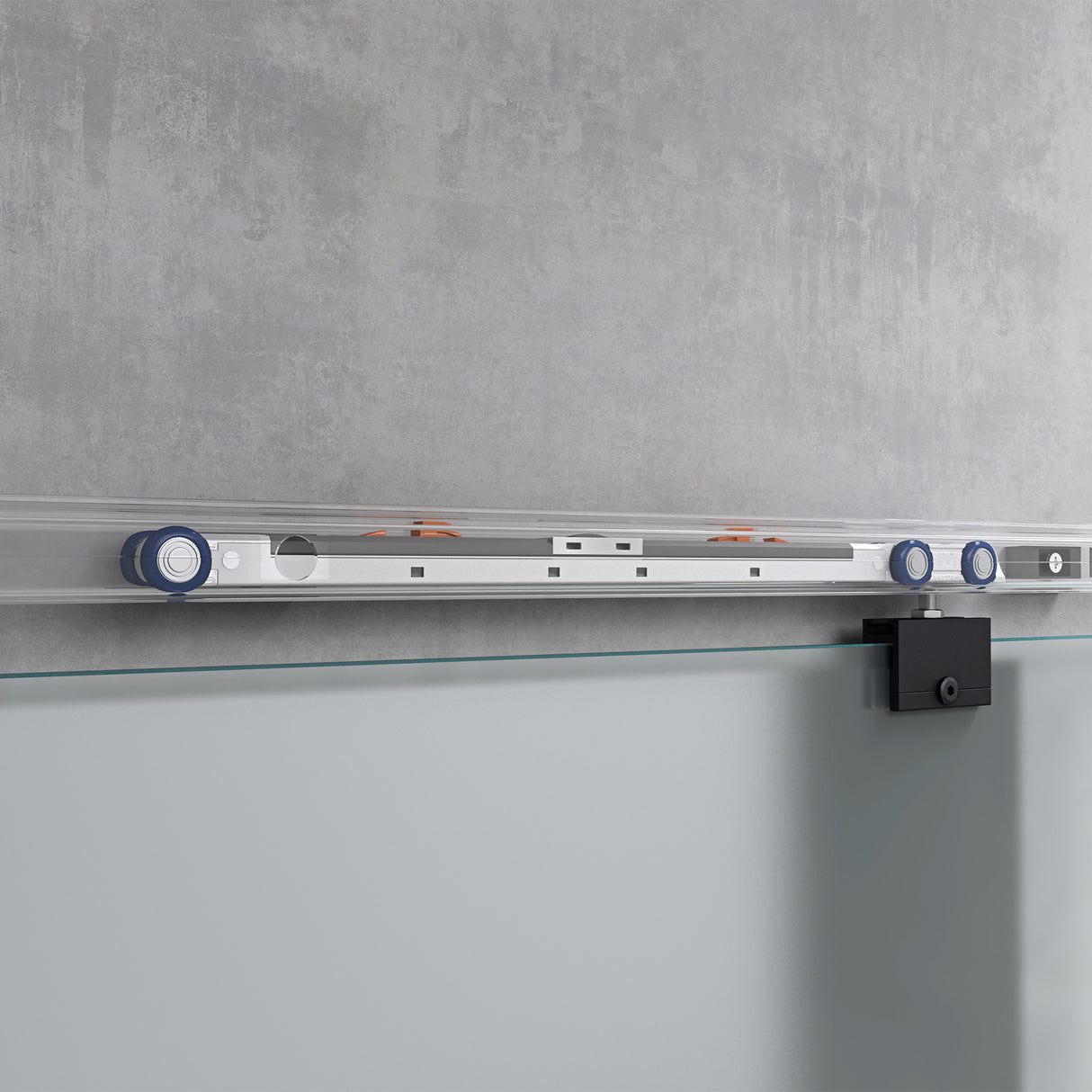 Ensemble complet de porte coulissante en verre Glasvilla, poignée barre, dégagement mural de 15 mm, fermeture amortie incluse, verre de sécurité trempé 8 mm Amalfi Black