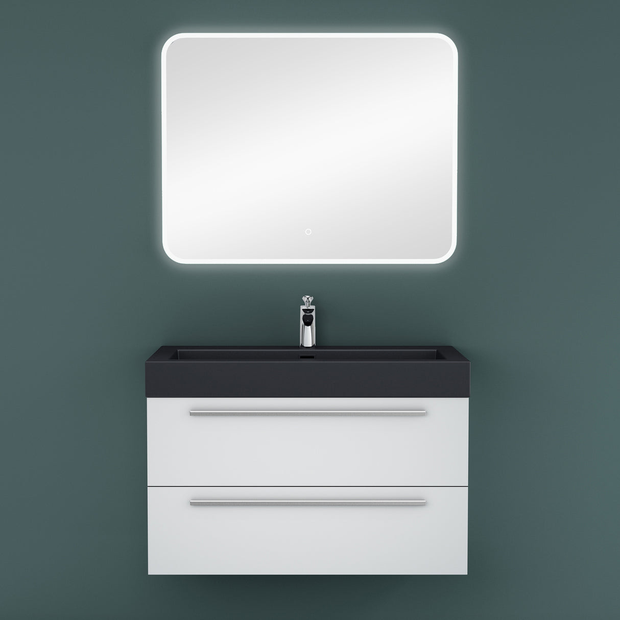 glasvilla Mobile Bagno Sospeso con Lavabo Mobiletto per Bagno con Lavabo in Antracite da Minerale Fuso Quadratto