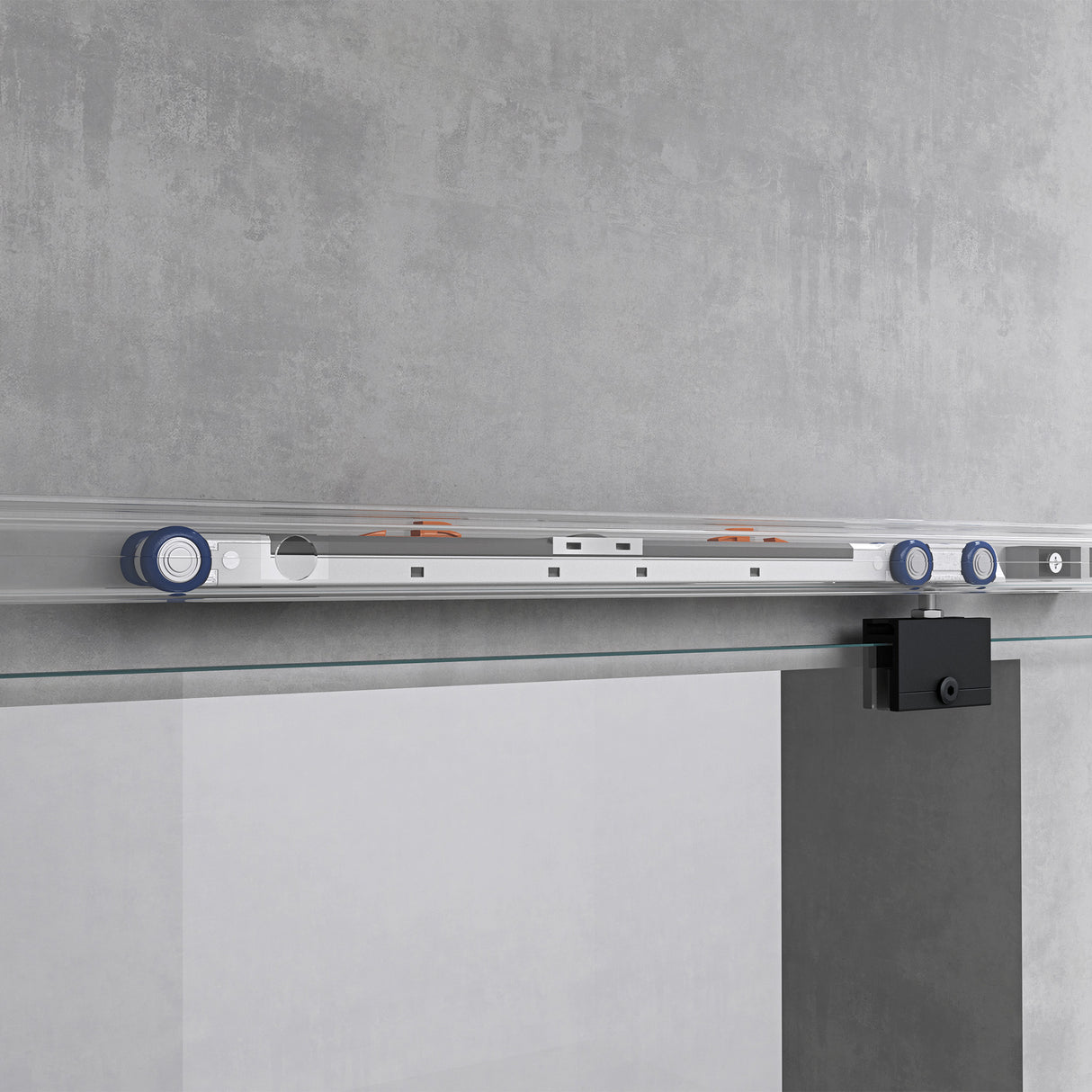 Ensemble complet de porte coulissante en verre Glasvilla, poignée barre, dégagement mural de 15 mm, fermeture amortie incluse, verre de sécurité trempé 8 mm Amalfi Black