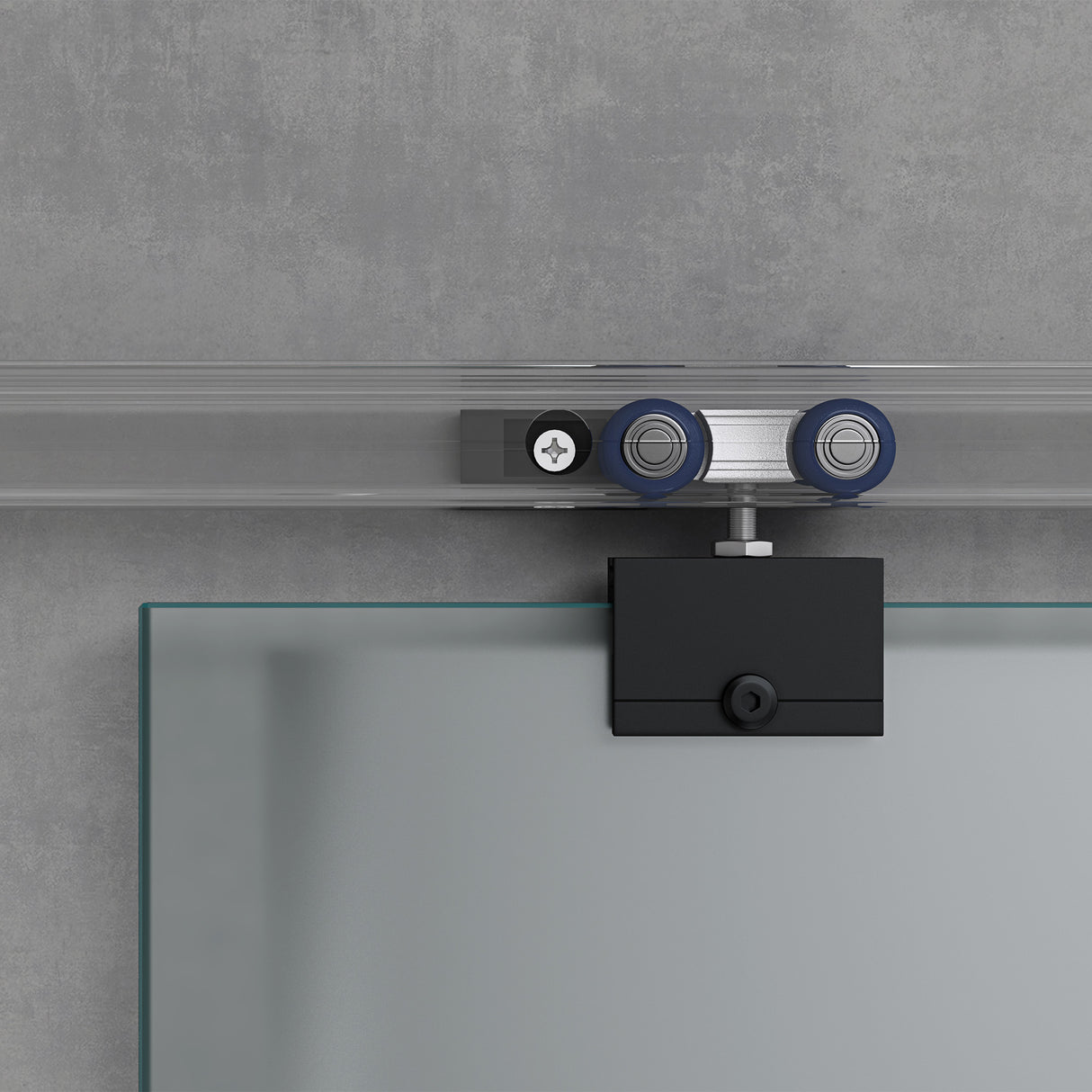 Ensemble complet de porte coulissante en verre Glasvilla, poignée barre, dégagement mural de 15 mm, fermeture amortie incluse, verre de sécurité trempé 8 mm Amalfi Black