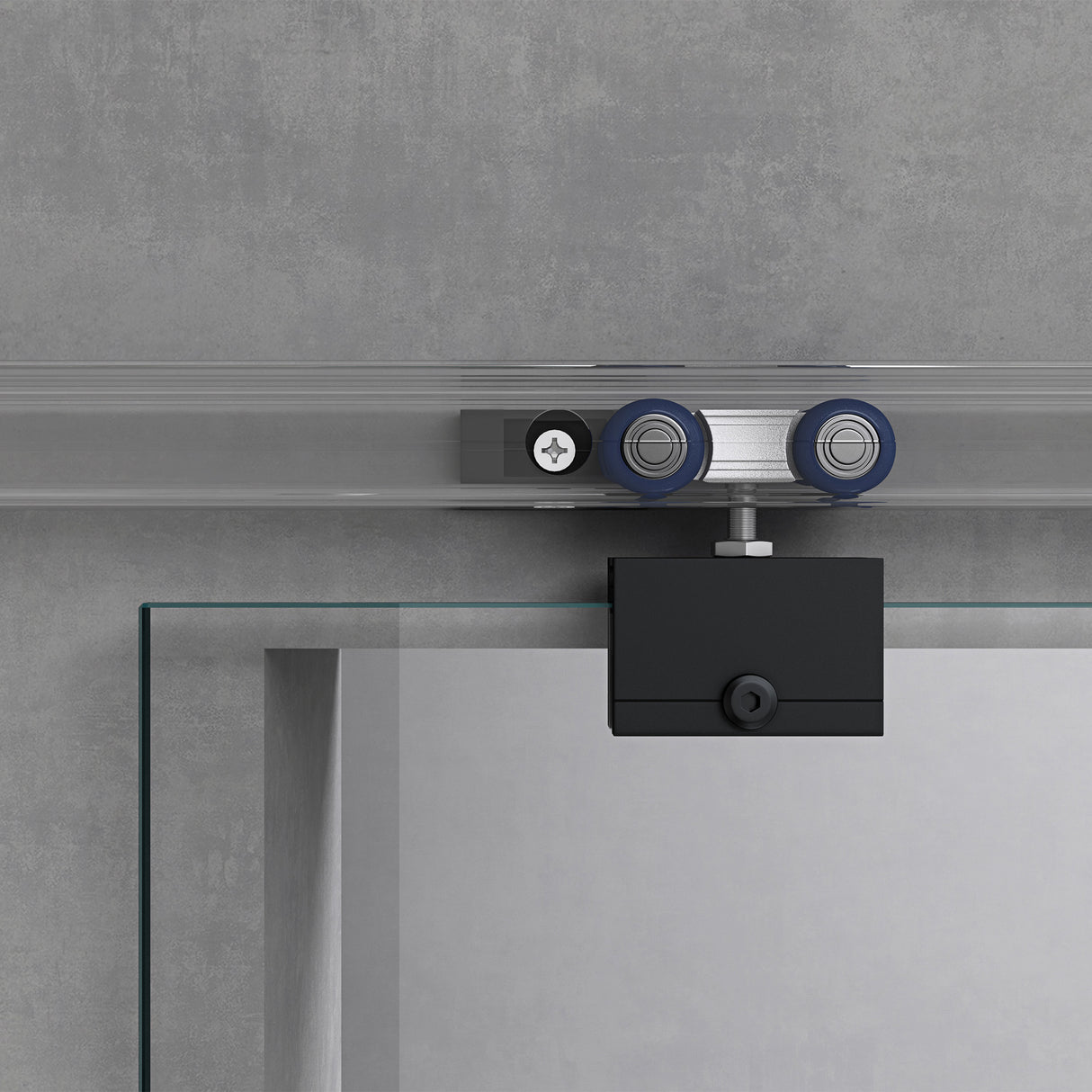 conjunto completo de puerta corredera de vidrio glasvilla, tipo de manija: manija de concha, incluye cierre suave, distancia de pared de 25 mm, vidrio de seguridad ESG de 8 mm Amalfi Negro