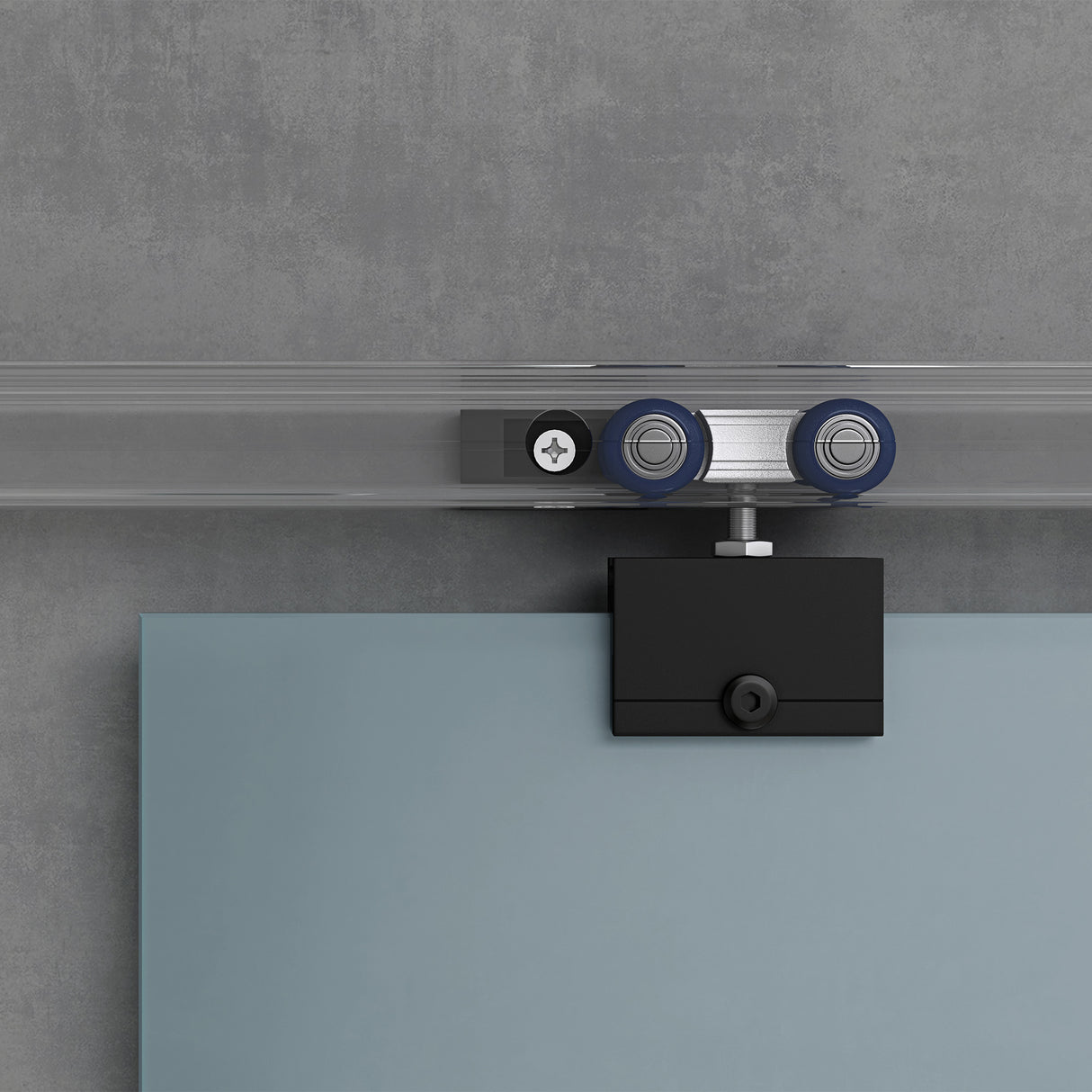 Ensemble complet de porte coulissante en verre Glasvilla, poignée barre, dégagement mural de 15 mm, fermeture amortie incluse, verre de sécurité trempé 8 mm Amalfi Black