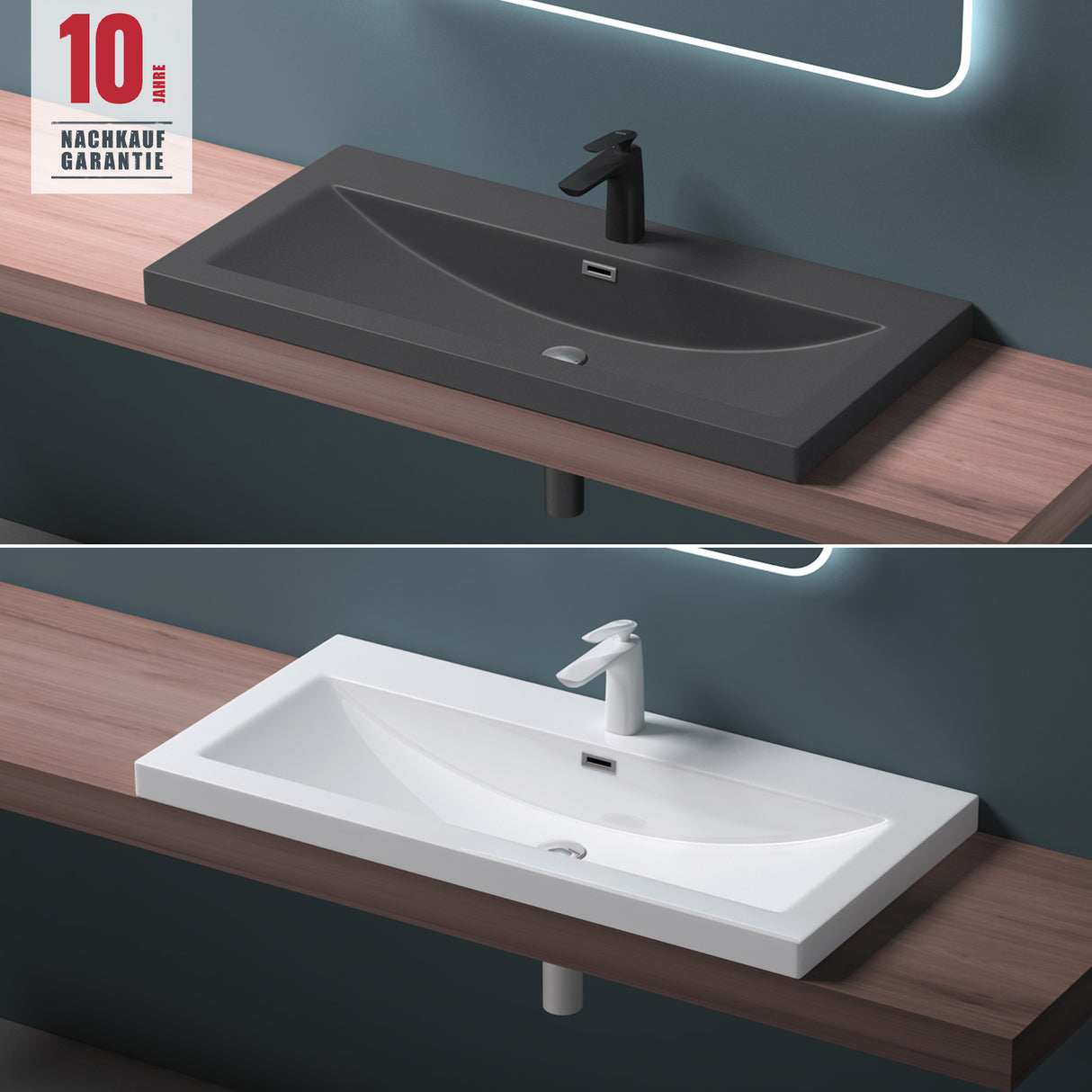 glasvilla lavabo lavabo empotrado cuenco de lavabo mueble de lavabo mineral rectangular 1 orificio para grifo función de desbordamiento Col01