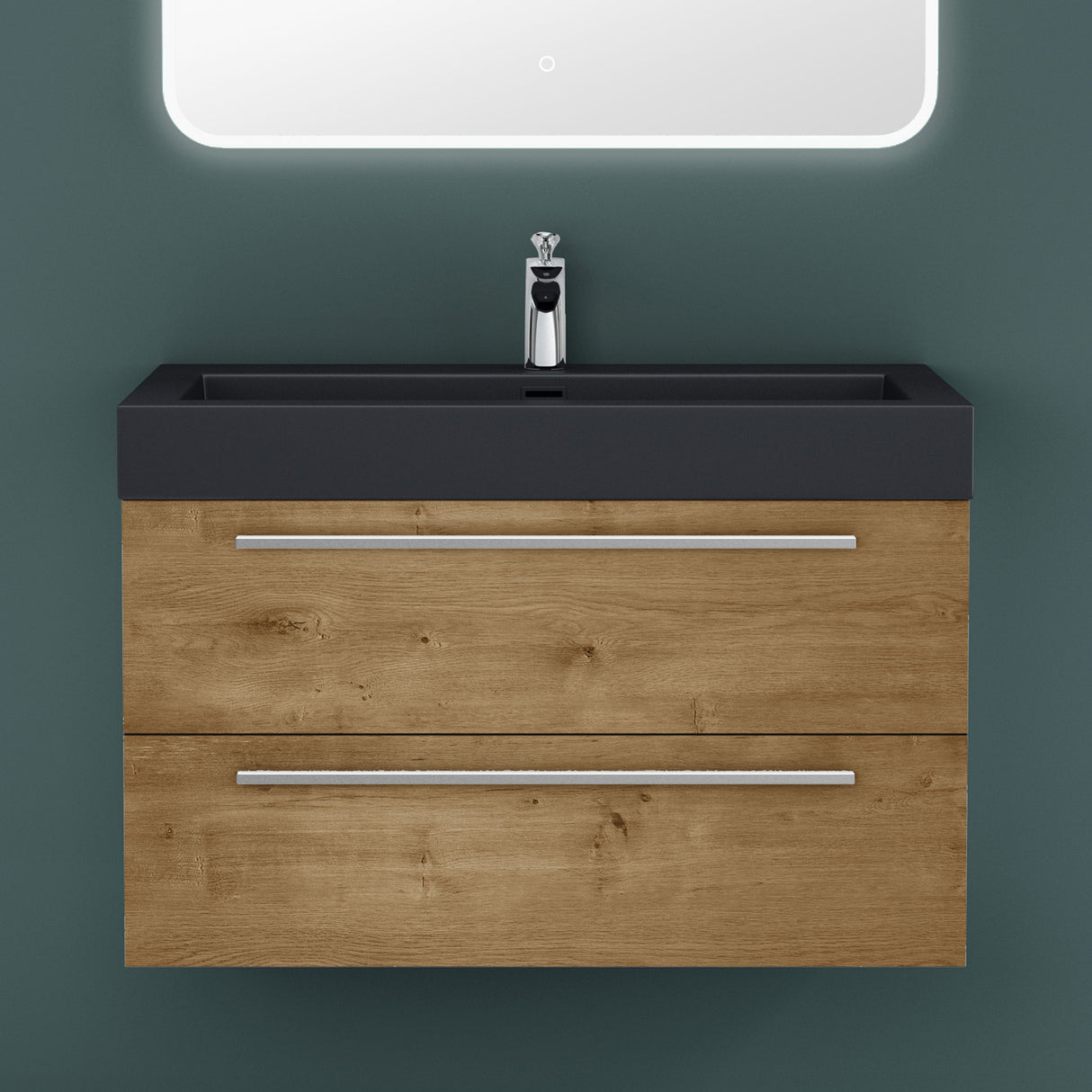 glasvilla Mobile Bagno Sospeso con Lavabo Mobiletto per Bagno con Lavabo in Antracite da Minerale Fuso Quadratto