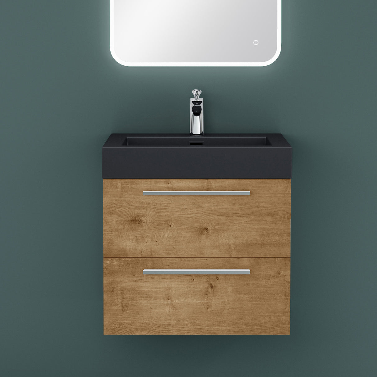 glasvilla Mobile Bagno Sospeso con Lavabo Mobiletto per Bagno con Lavabo in Antracite da Minerale Fuso Quadratto