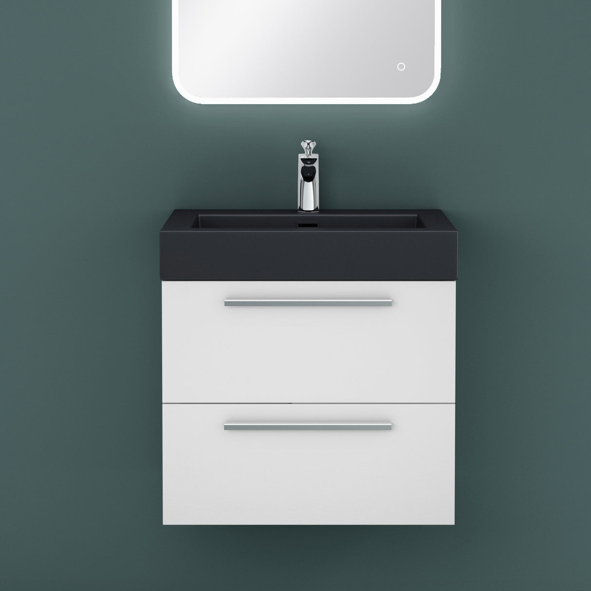 glasvilla Mobile Bagno Sospeso con Lavabo Mobiletto per Bagno con Lavabo in Antracite da Minerale Fuso Quadratto