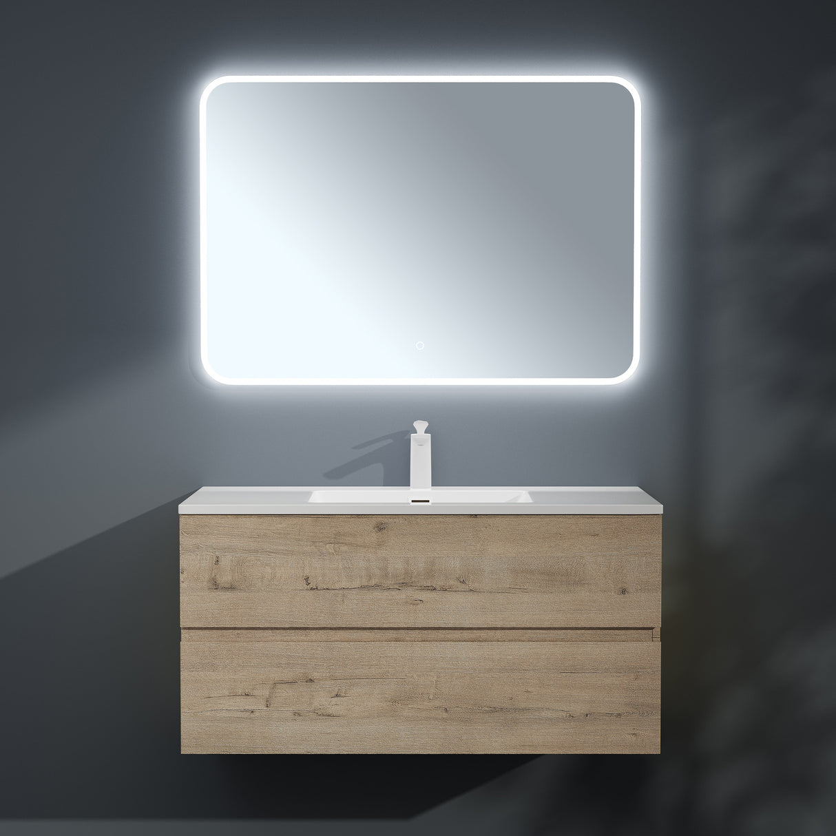 glasvilla Mobile Bagno Sospeso con 2 Cassetti Soft-close Mobiletto Bagno Include Lavabo da Marmo Fuso Aqualis