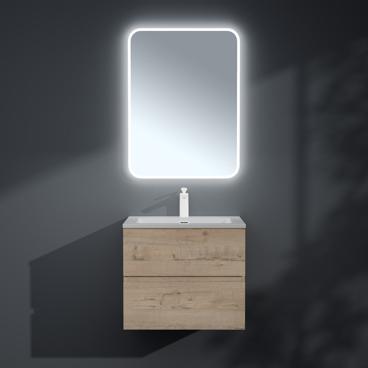 glasvilla Mobile Bagno Sospeso con 2 Cassetti Soft-close Mobiletto Bagno Include Lavabo da Marmo Fuso Aqualis