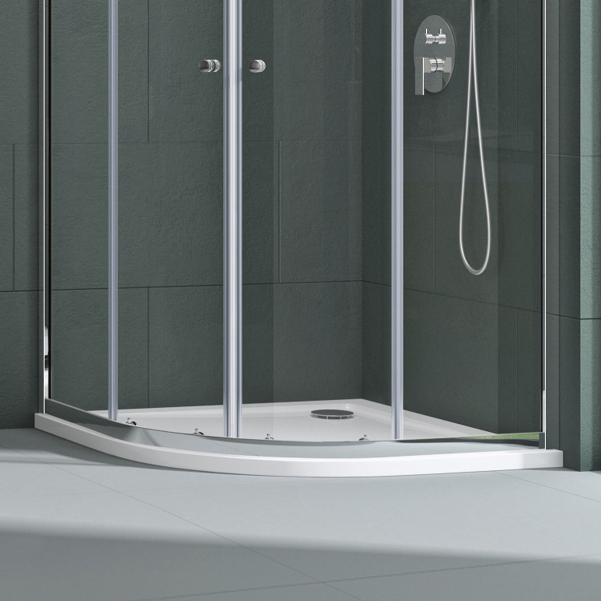 piatto doccia glasvilla in acrilico sanitario a quarto di cerchio Faro3