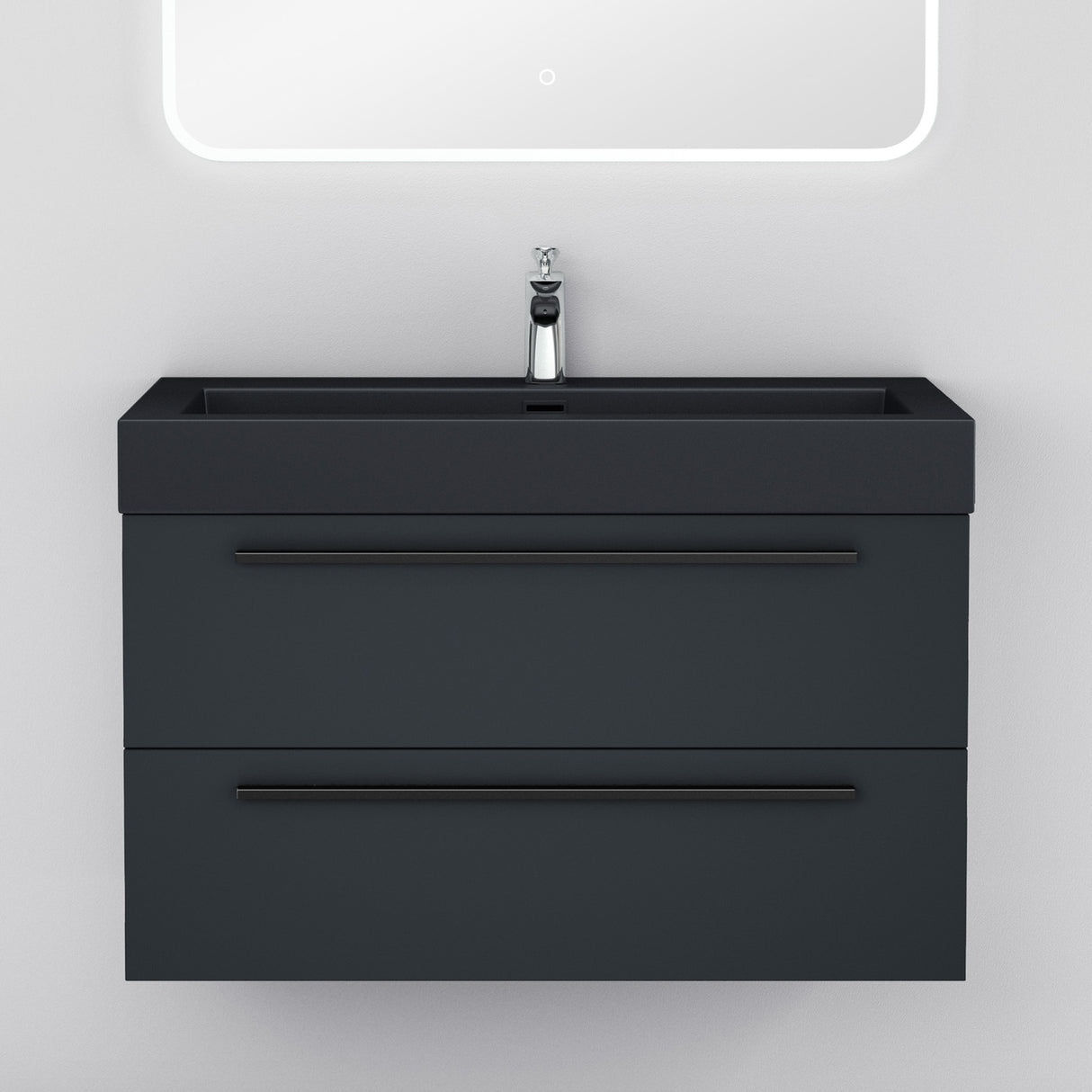 glasvilla Mobile Bagno Sospeso con Lavabo Mobiletto per Bagno con Lavabo in Antracite da Minerale Fuso Quadratto