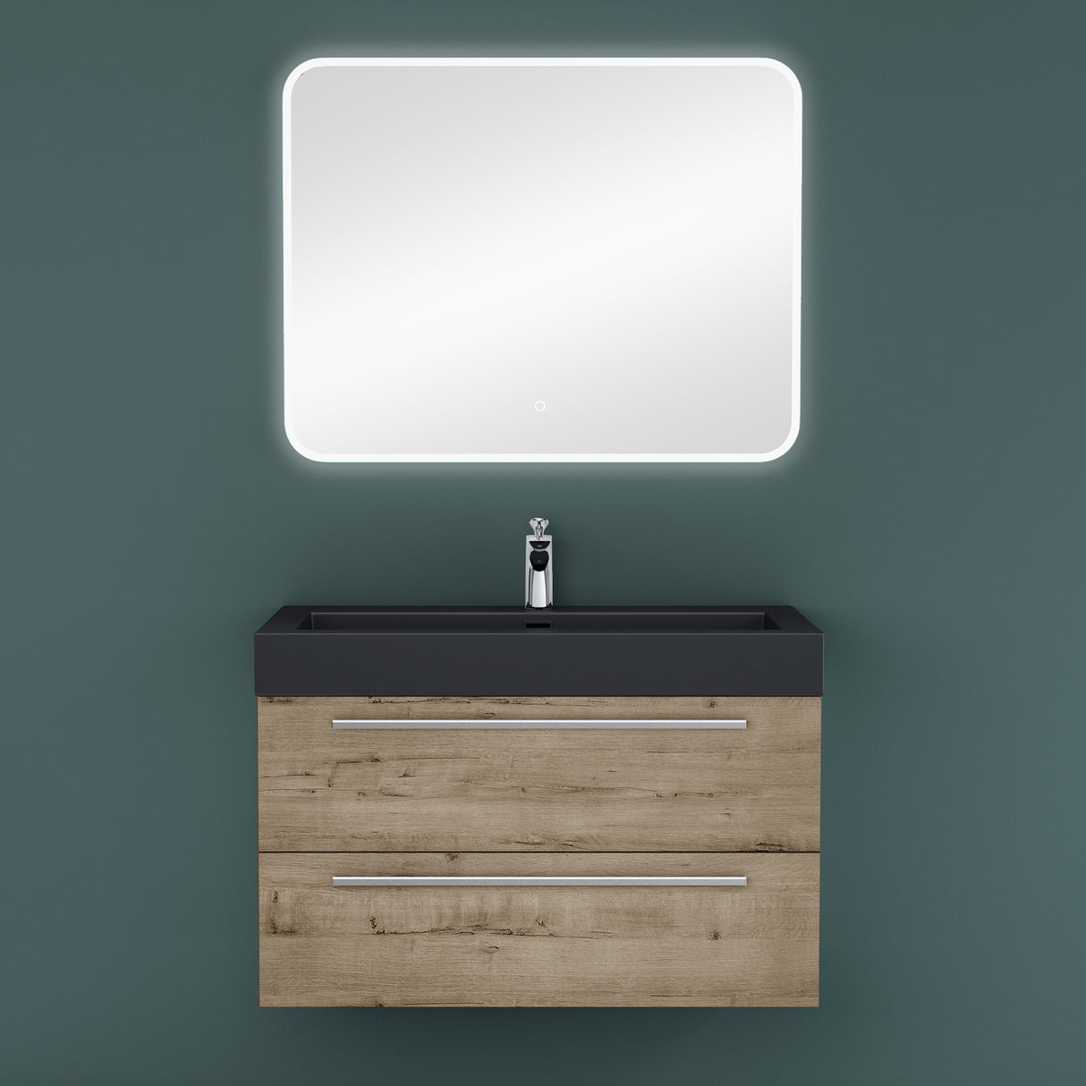 glasvilla Mobile Bagno Sospeso con Lavabo Mobiletto per Bagno con Lavabo in Antracite da Minerale Fuso Quadratto