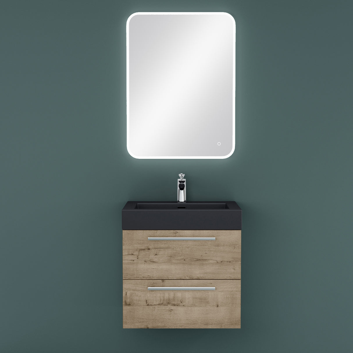 glasvilla Mobile Bagno Sospeso con Lavabo Mobiletto per Bagno con Lavabo in Antracite da Minerale Fuso Quadratto