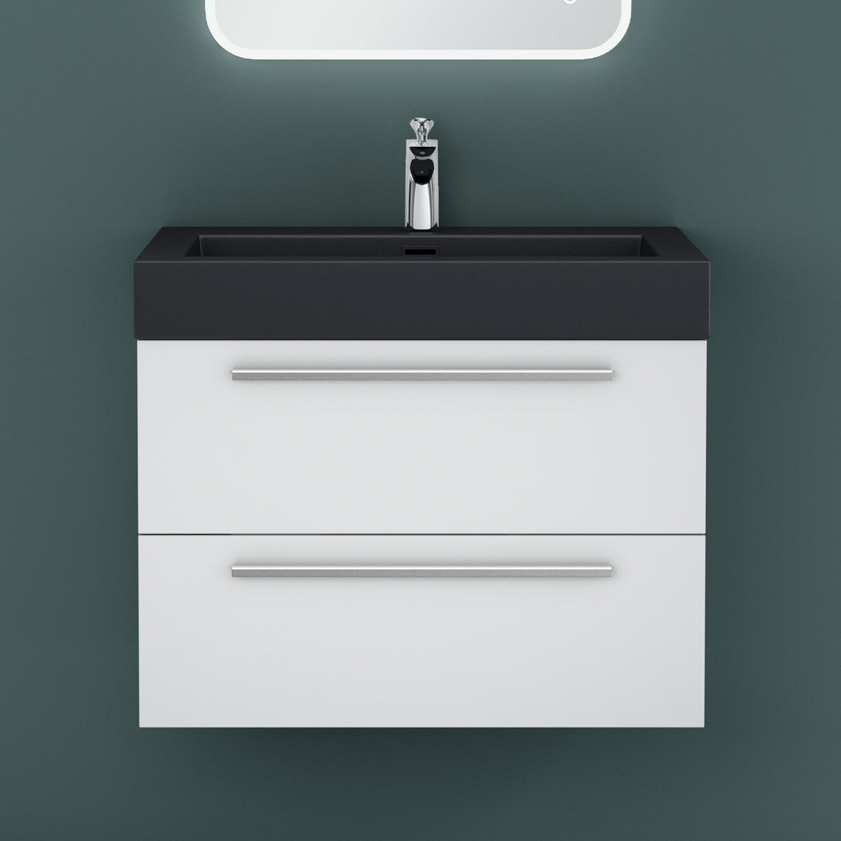 glasvilla Mobile Bagno Sospeso con Lavabo Mobiletto per Bagno con Lavabo in Antracite da Minerale Fuso Quadratto