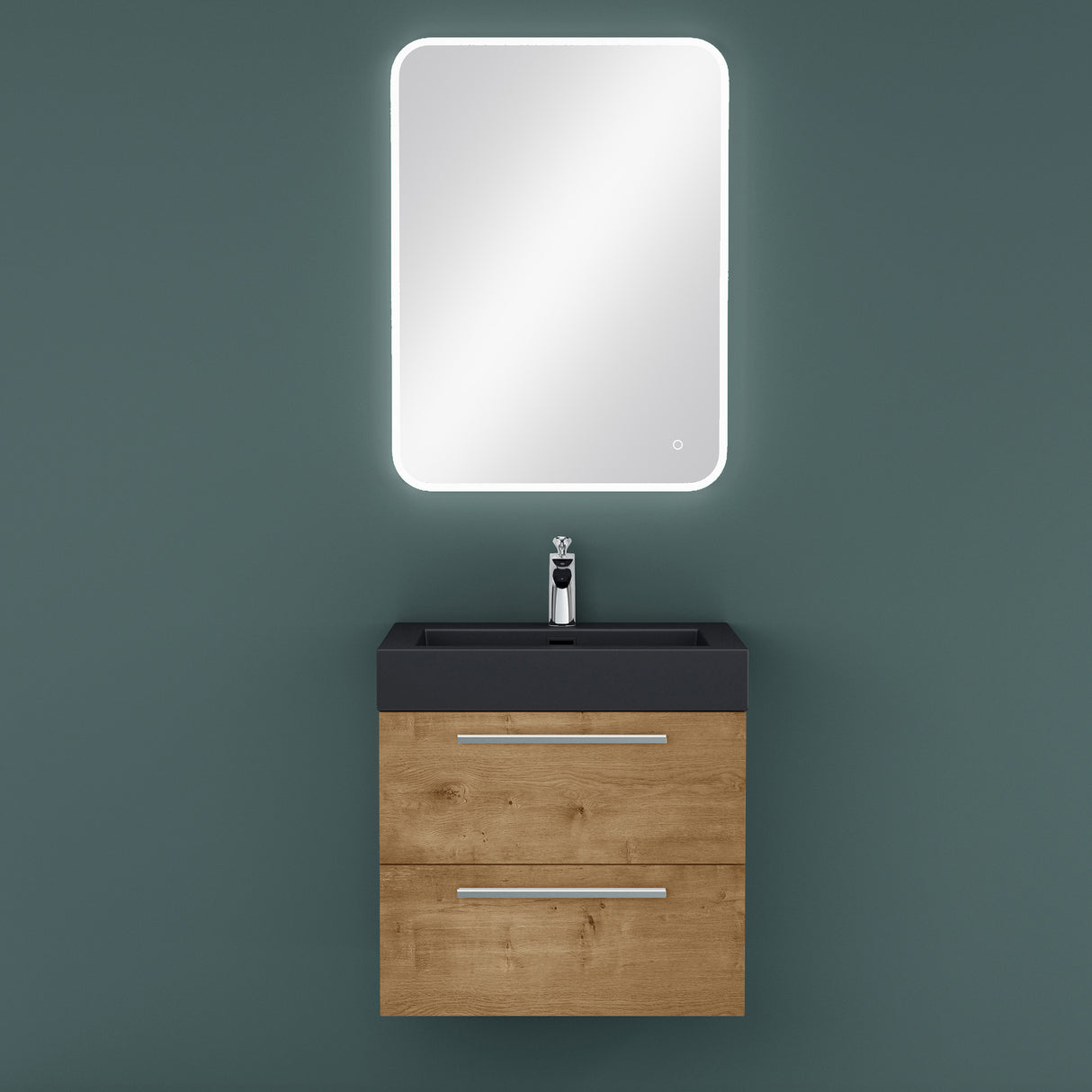 glasvilla Mobile Bagno Sospeso con Lavabo Mobiletto per Bagno con Lavabo in Antracite da Minerale Fuso Quadratto