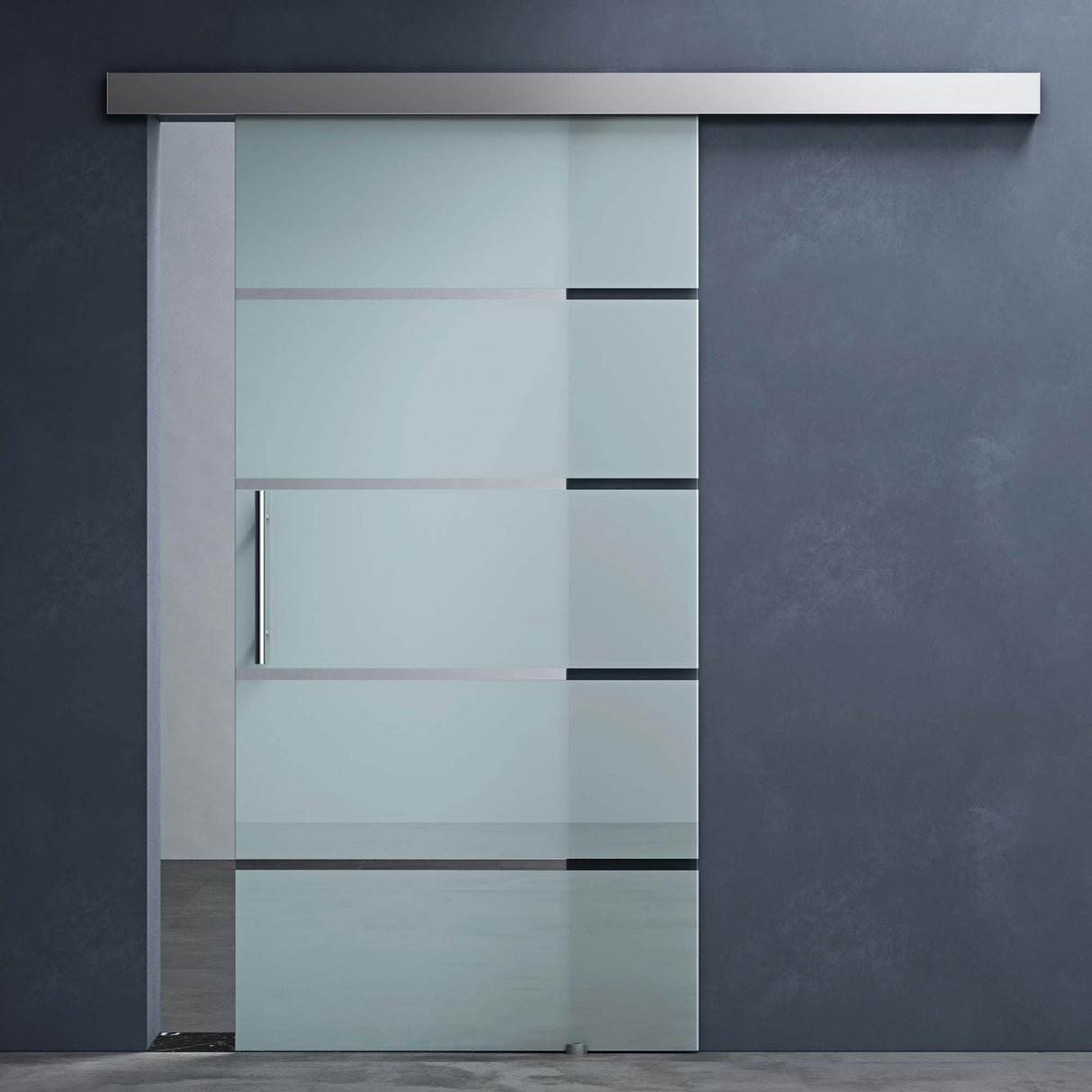 Ensemble complet de porte coulissante en verre Glasvilla Amalfi H : 2150 mm, type de poignée : barre, avec mécanisme de fermeture amortie, verre de sécurité trempé de 8 mm