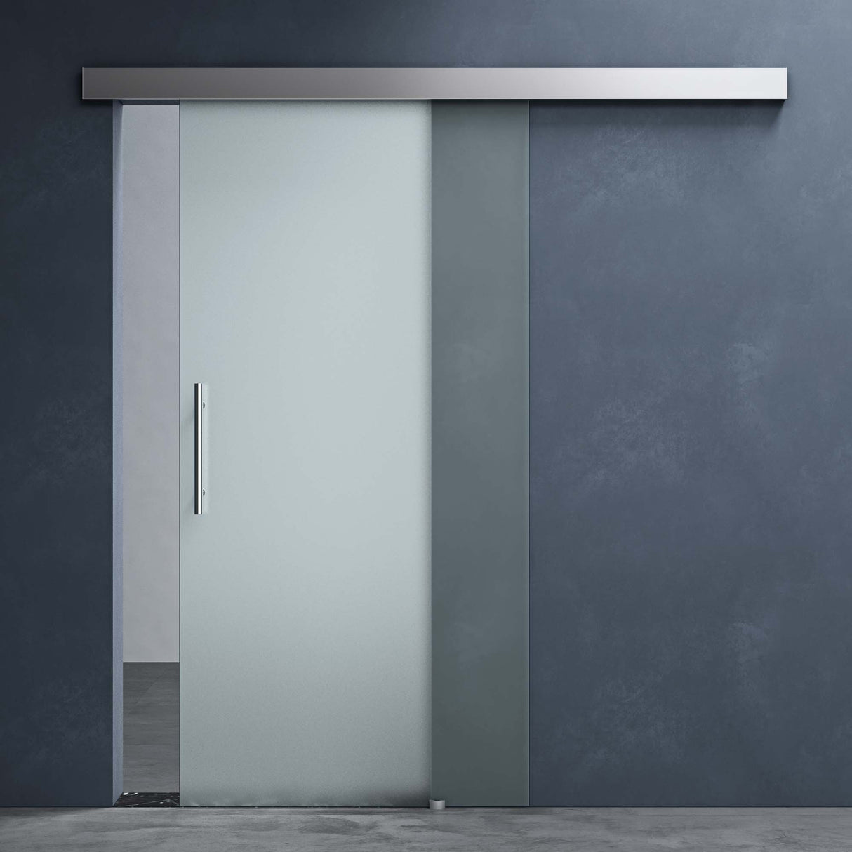 Ensemble complet de porte coulissante en verre Glasvilla Amalfi H : 2150 mm, type de poignée : barre, avec mécanisme de fermeture amortie, verre de sécurité trempé de 8 mm