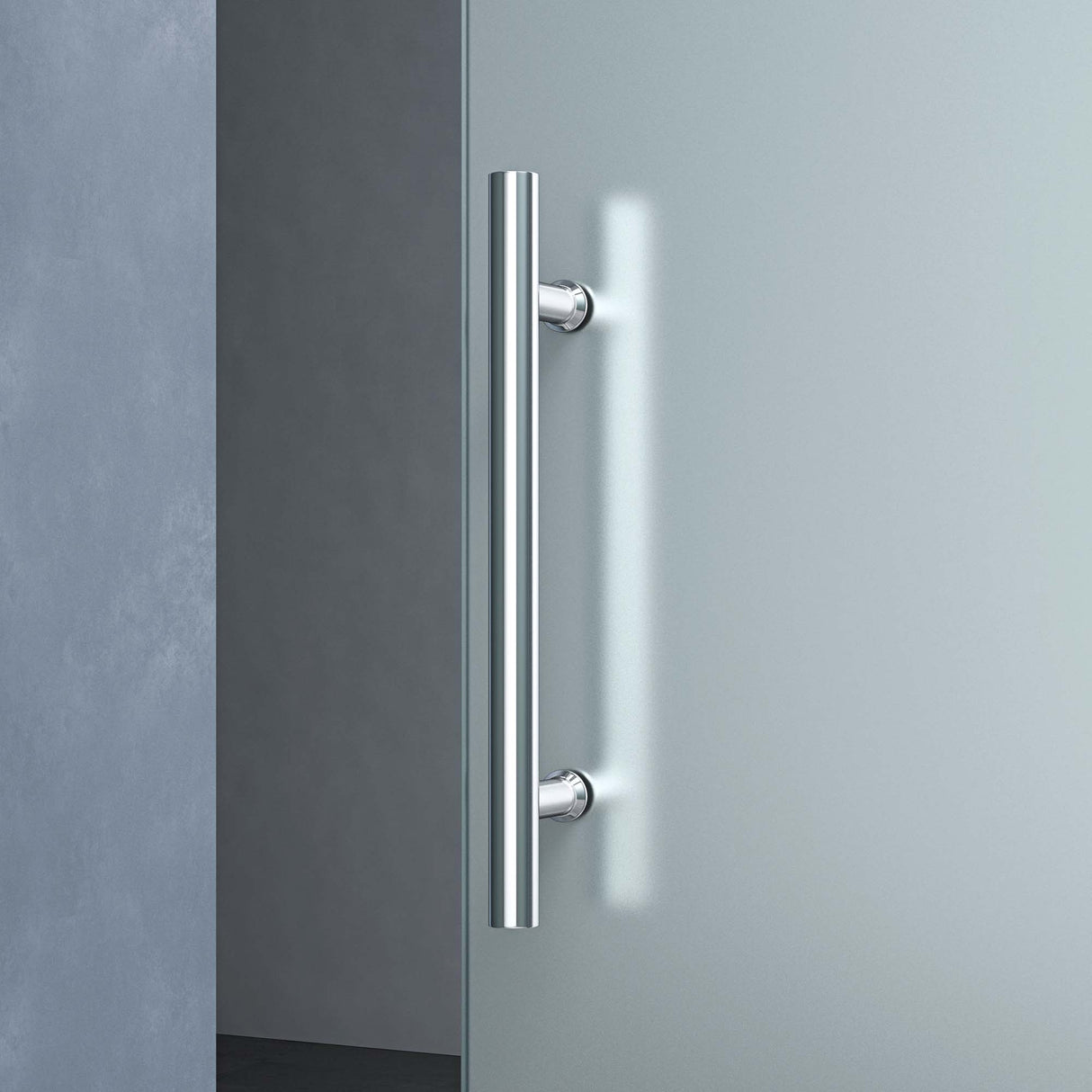 Ensemble complet de porte coulissante en verre Glasvilla Amalfi H : 2150 mm, type de poignée : barre, avec mécanisme de fermeture amortie, verre de sécurité trempé de 8 mm