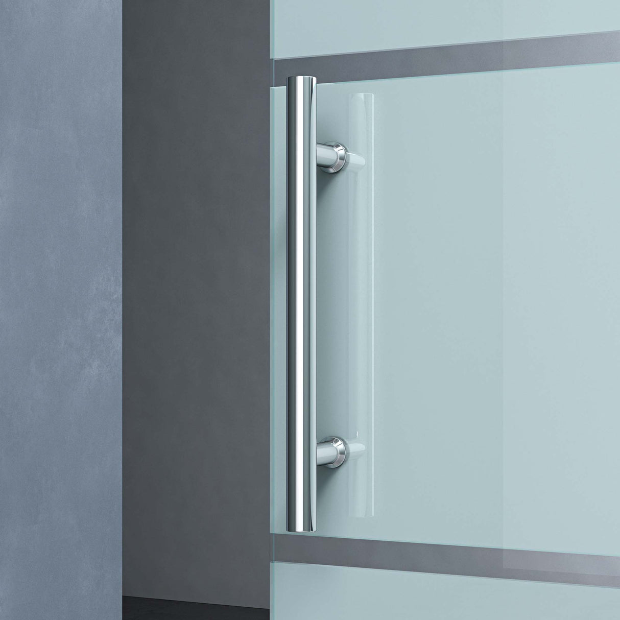 Ensemble complet de porte coulissante en verre Glasvilla Amalfi H : 2150 mm, type de poignée : barre, avec mécanisme de fermeture amortie, verre de sécurité trempé de 8 mm