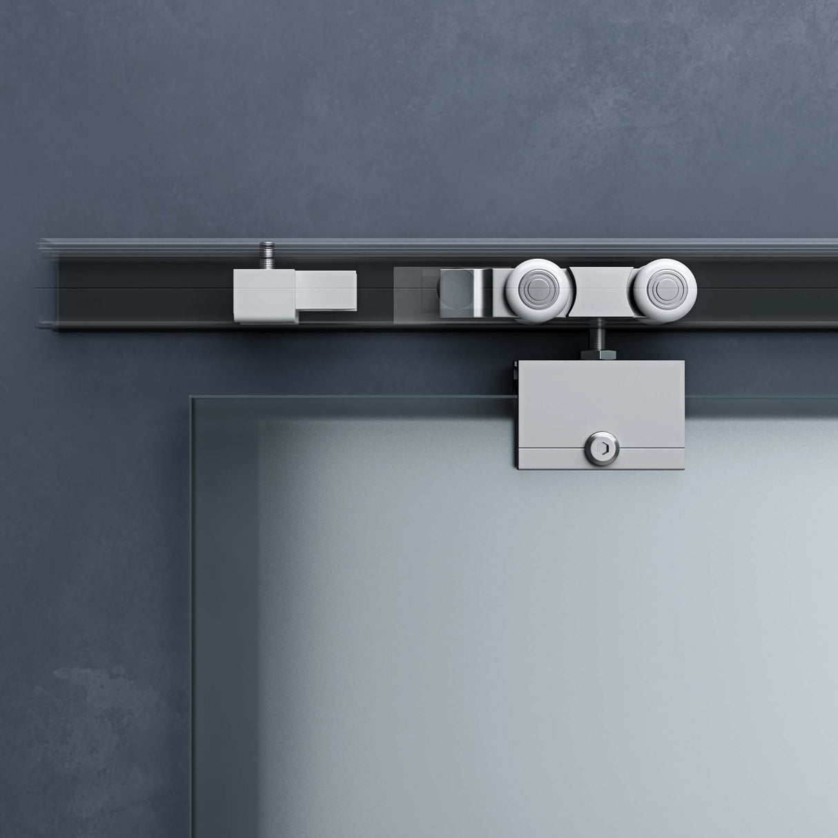 Ensemble complet de porte coulissante en verre Glasvilla Amalfi H : 2150 mm, type de poignée : barre, avec mécanisme de fermeture amortie, verre de sécurité trempé de 8 mm