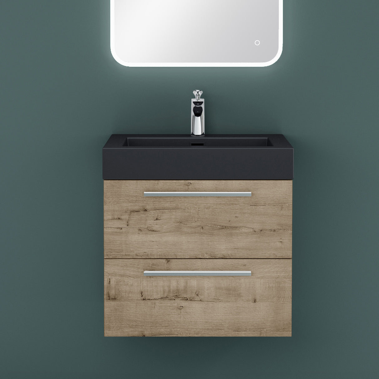 glasvilla Mobile Bagno Sospeso con Lavabo Mobiletto per Bagno con Lavabo in Antracite da Minerale Fuso Quadratto