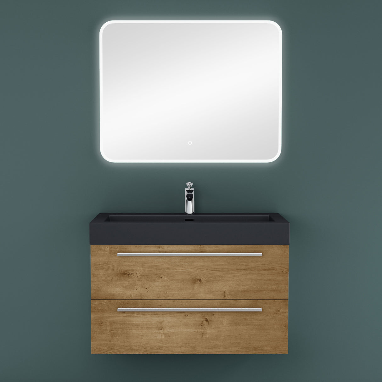 glasvilla Mobile Bagno Sospeso con Lavabo Mobiletto per Bagno con Lavabo in Antracite da Minerale Fuso Quadratto