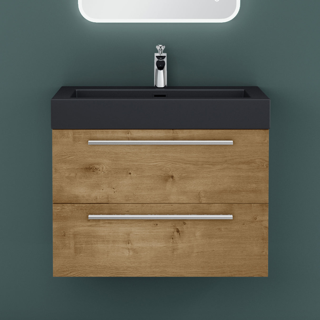 glasvilla Mobile Bagno Sospeso con Lavabo Mobiletto per Bagno con Lavabo in Antracite da Minerale Fuso Quadratto