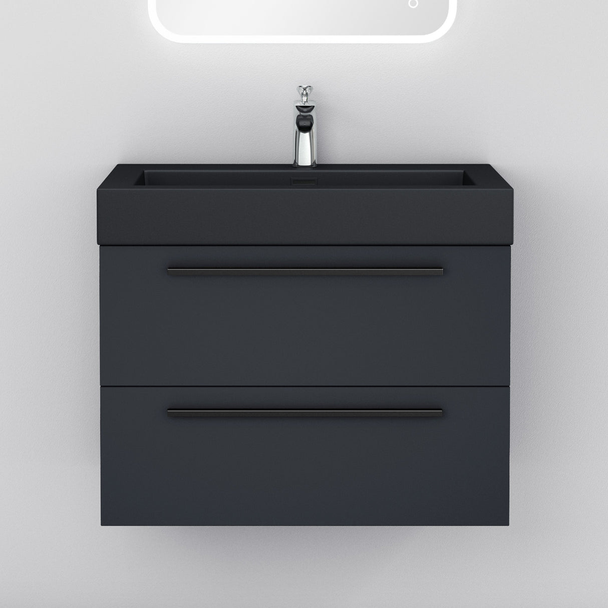 glasvilla Mobile Bagno Sospeso con Lavabo Mobiletto per Bagno con Lavabo in Antracite da Minerale Fuso Quadratto