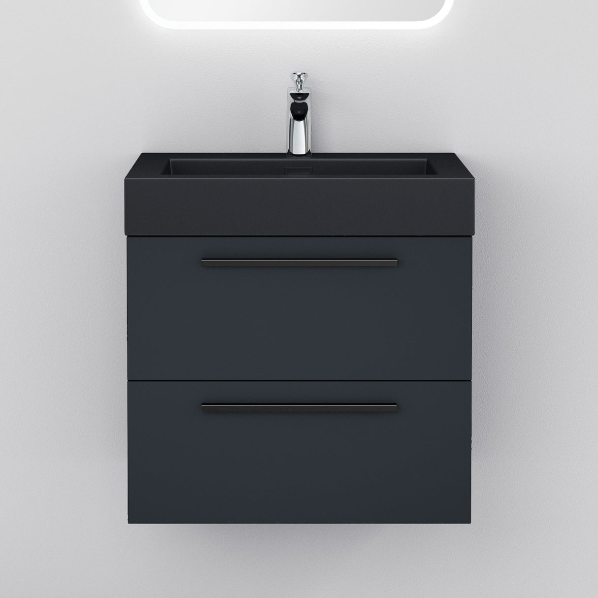 glasvilla Mobile Bagno Sospeso con Lavabo Mobiletto per Bagno con Lavabo in Antracite da Minerale Fuso Quadratto