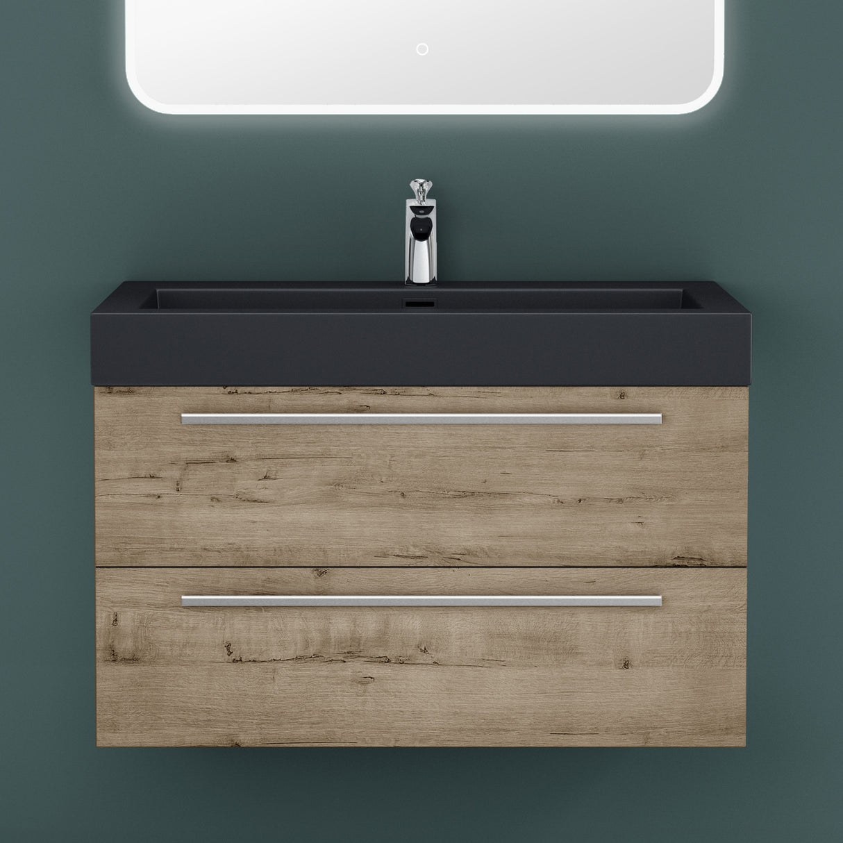 glasvilla Mobile Bagno Sospeso con Lavabo Mobiletto per Bagno con Lavabo in Antracite da Minerale Fuso Quadratto