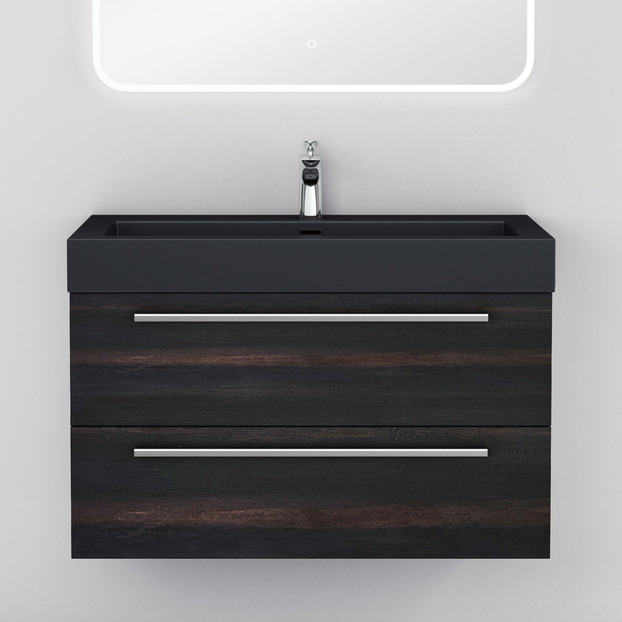 glasvilla Mobile Bagno Sospeso con Lavabo Mobiletto per Bagno con Lavabo in Antracite da Minerale Fuso Quadratto