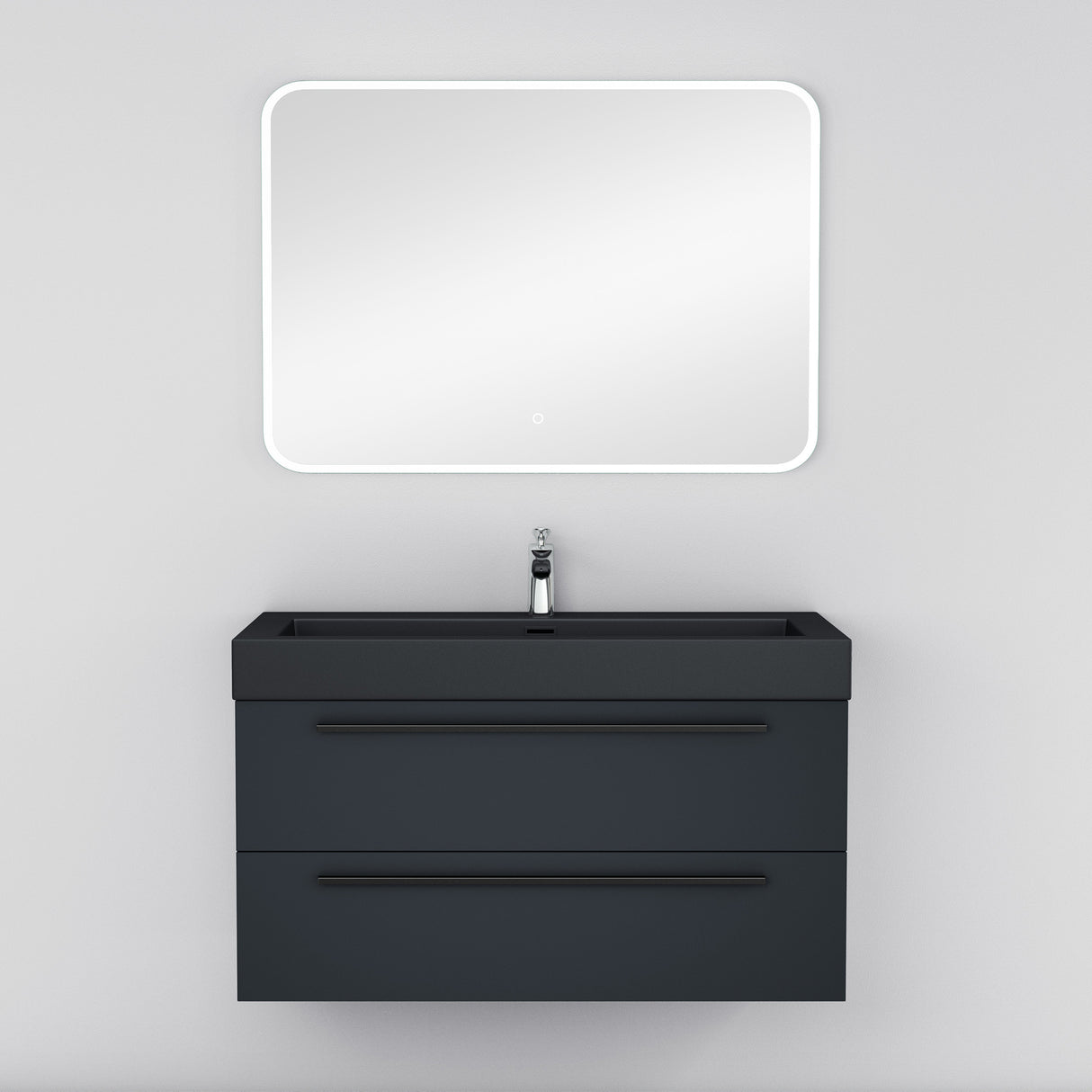 glasvilla Mobile Bagno Sospeso con Lavabo Mobiletto per Bagno con Lavabo in Antracite da Minerale Fuso Quadratto