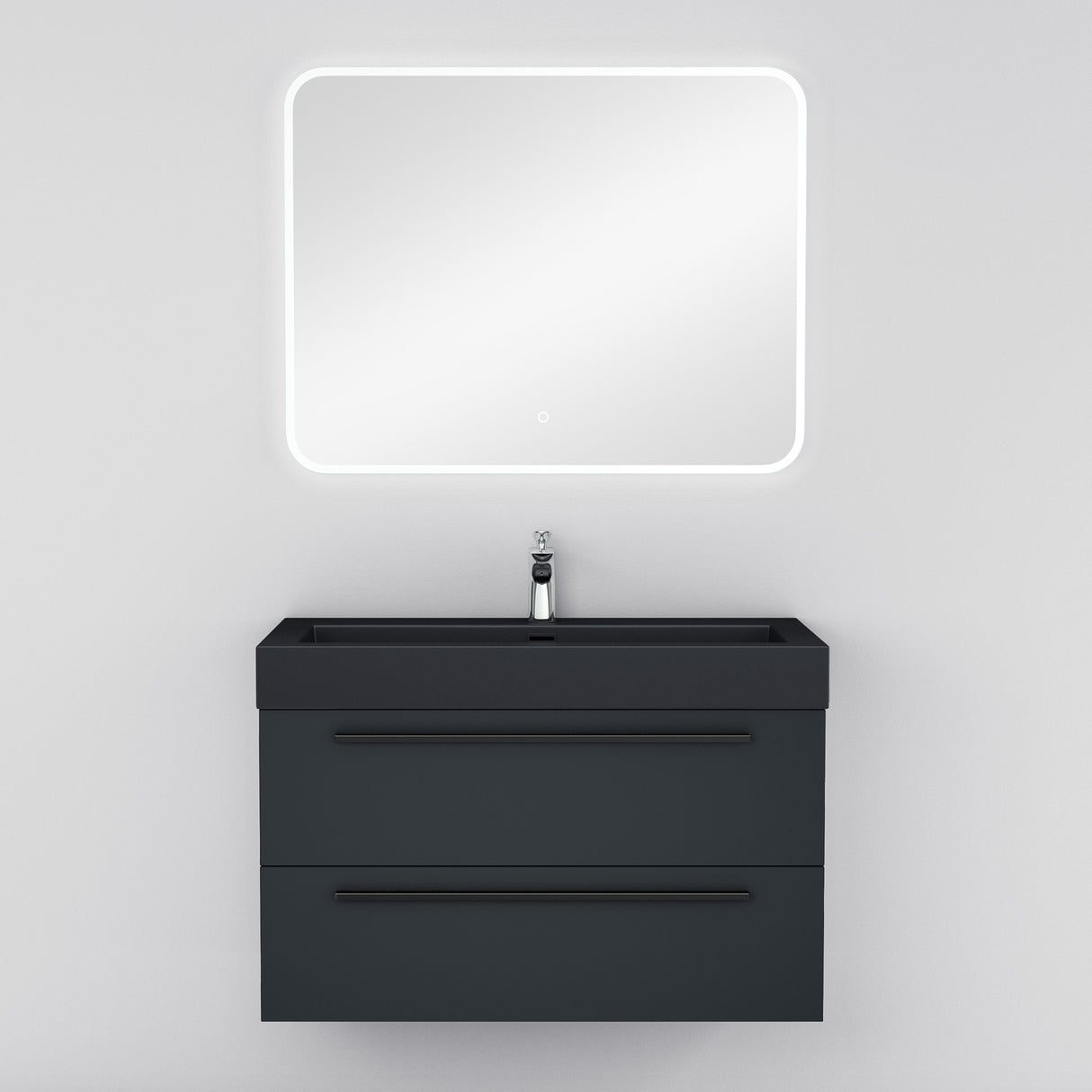 glasvilla Mobile Bagno Sospeso con Lavabo Mobiletto per Bagno con Lavabo in Antracite da Minerale Fuso Quadratto