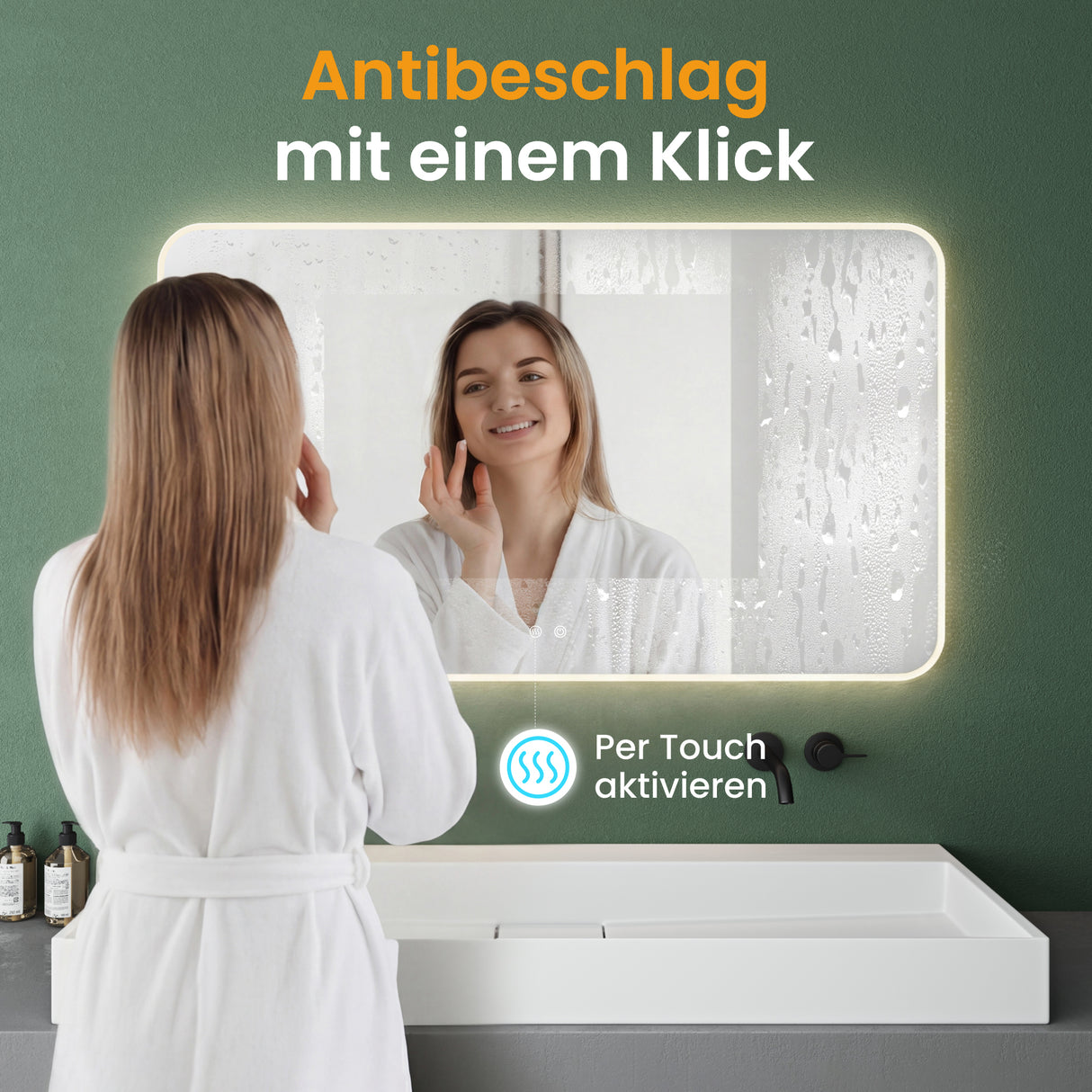 Glasvilla Design Espejo LED de Baño con Touch y Antivaho – Luz Regulable con Memoria Premium