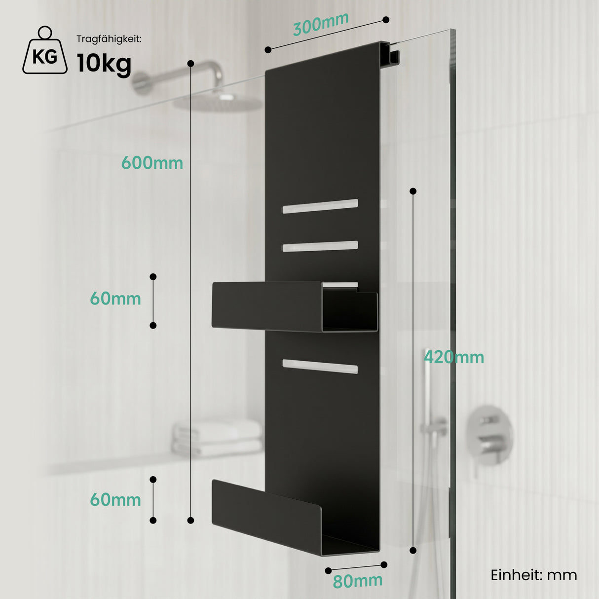 glasvilla Duschablage zum Hängen, Duschregal Ohne Bohren für Glasduschtüren, Hängeregal mit 2 Etagen und 3 Haken, Badezimmer Organizer Oryne-01