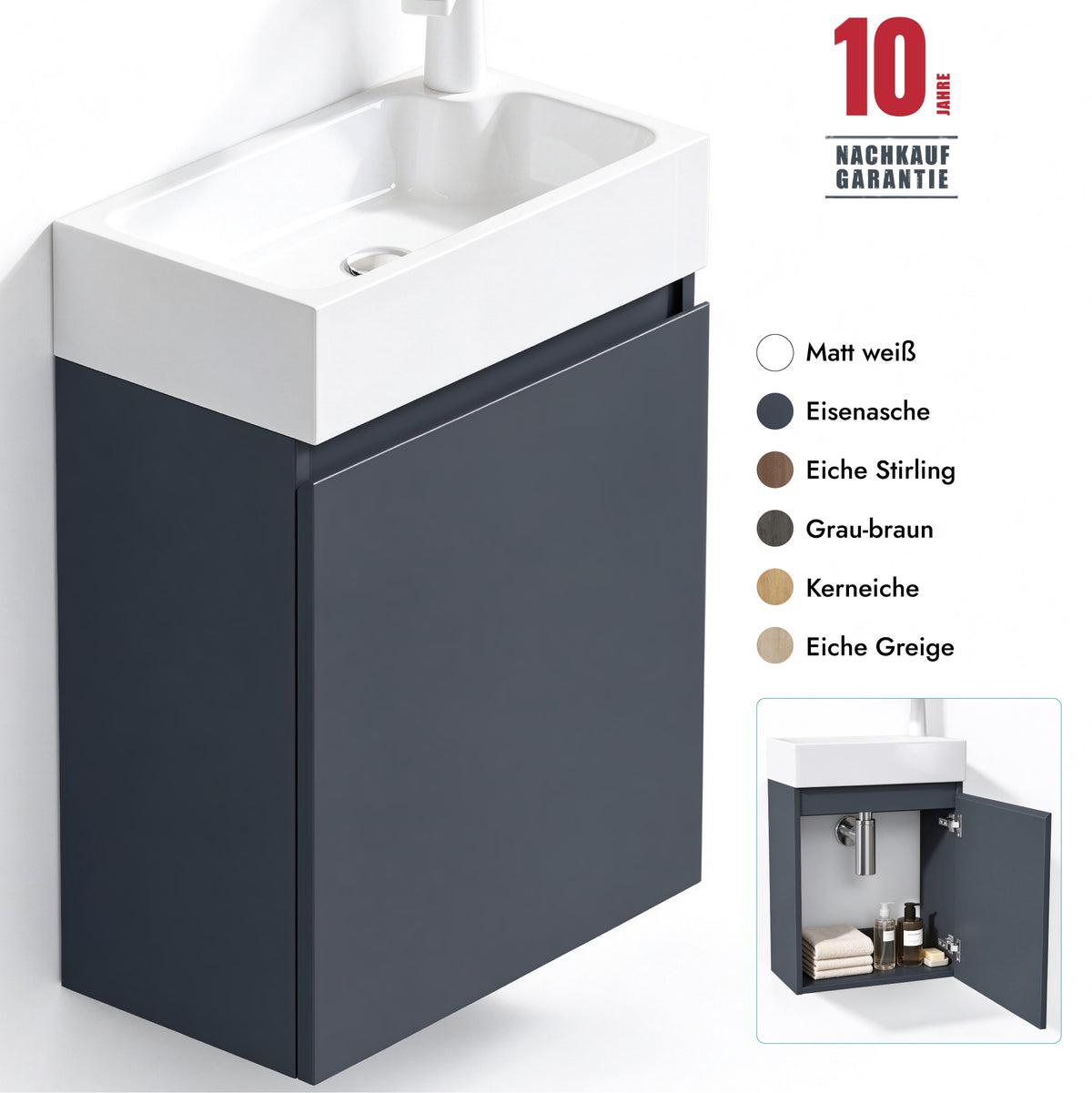 glasvilla Mobile Bagno Sospeso con Lavabo Bianco Mobiletto da Bagno 46x26x63cm Pisa02