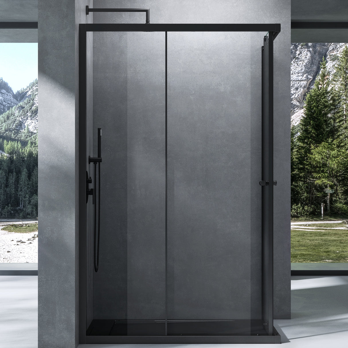 Cabine de douche Glasvilla avec double porte coulissante, porte d'angle, verre véritable effet lotus, verre de sécurité trempé 6 mm Ravenna16K noir