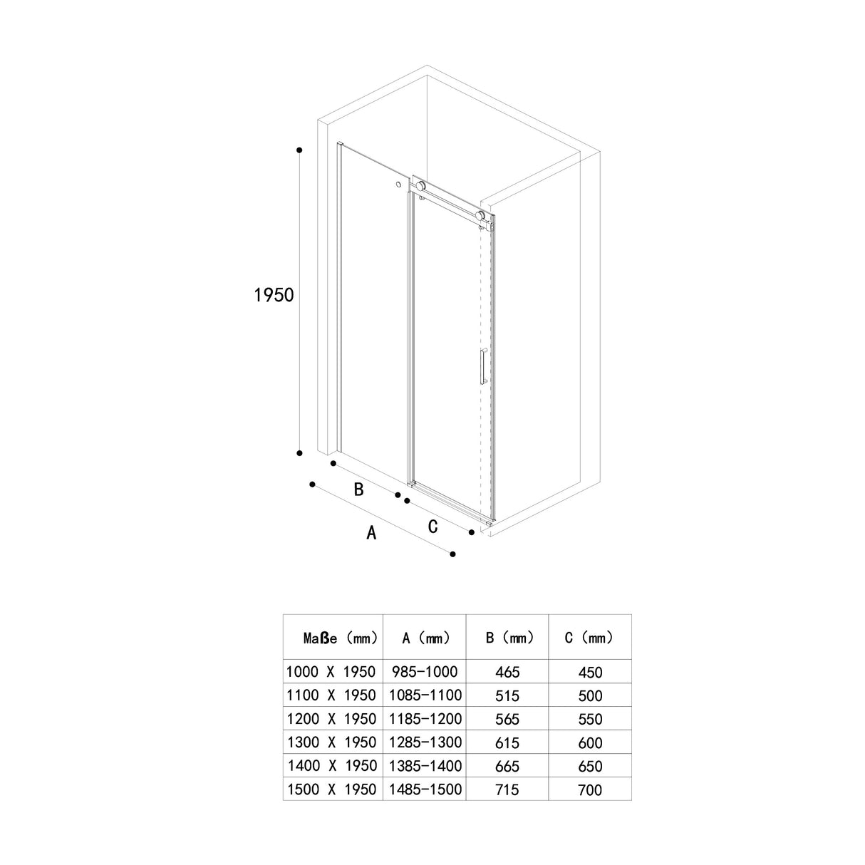 glasvilla Puerta de ducha Puerta de nicho ducha Separación de ducha Cabina de ducha Cristal claro 8mm ESG-Vidrio de seguridad con recubrimiento nano Teramo19K Negro