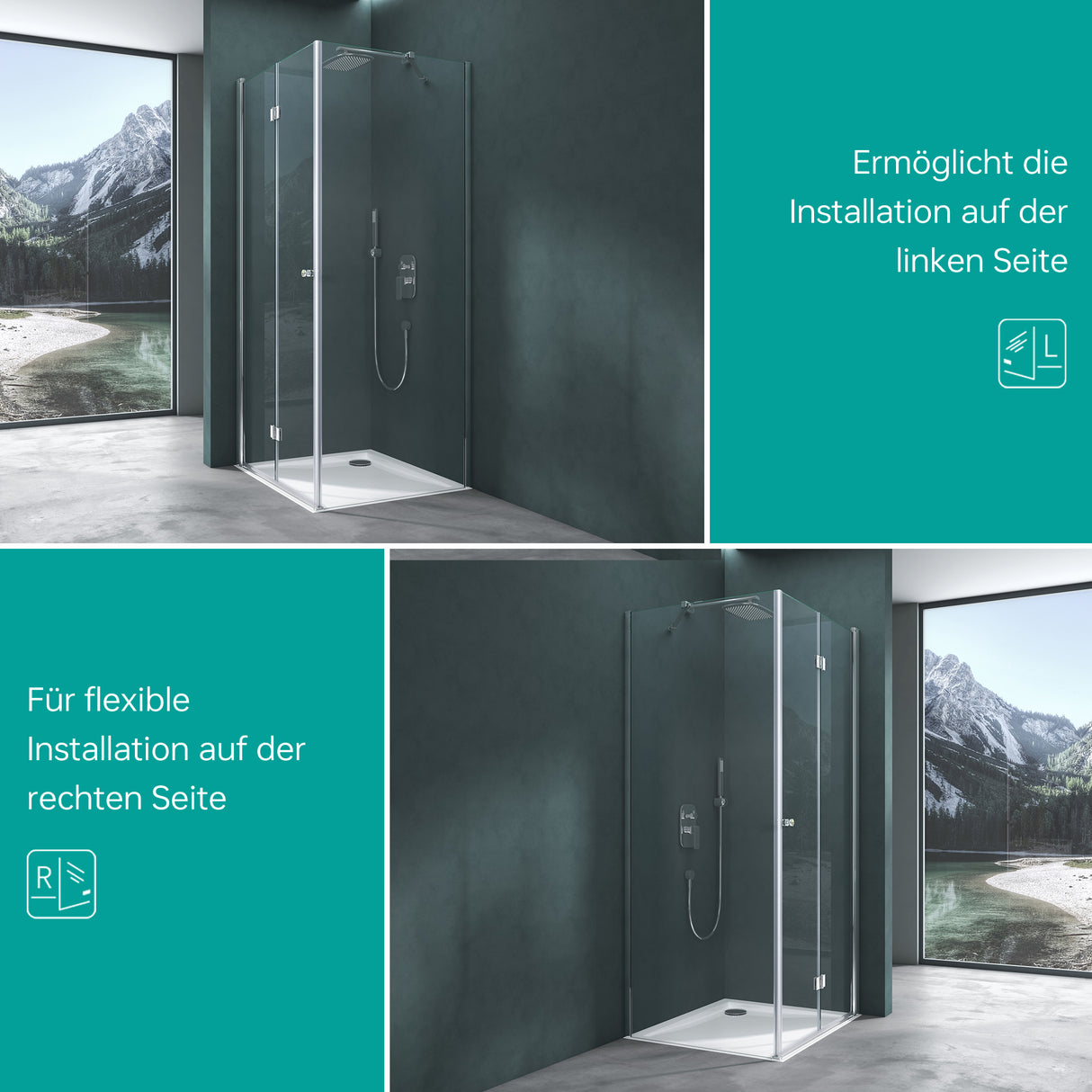 galsvilla Box doccia Angolare Cabina Bagno in Vetro con Meccanismo di Sollevamento e Abbassamento Box Cabina Doccia con Porte Girevoli a 180° Effetto Loto R27