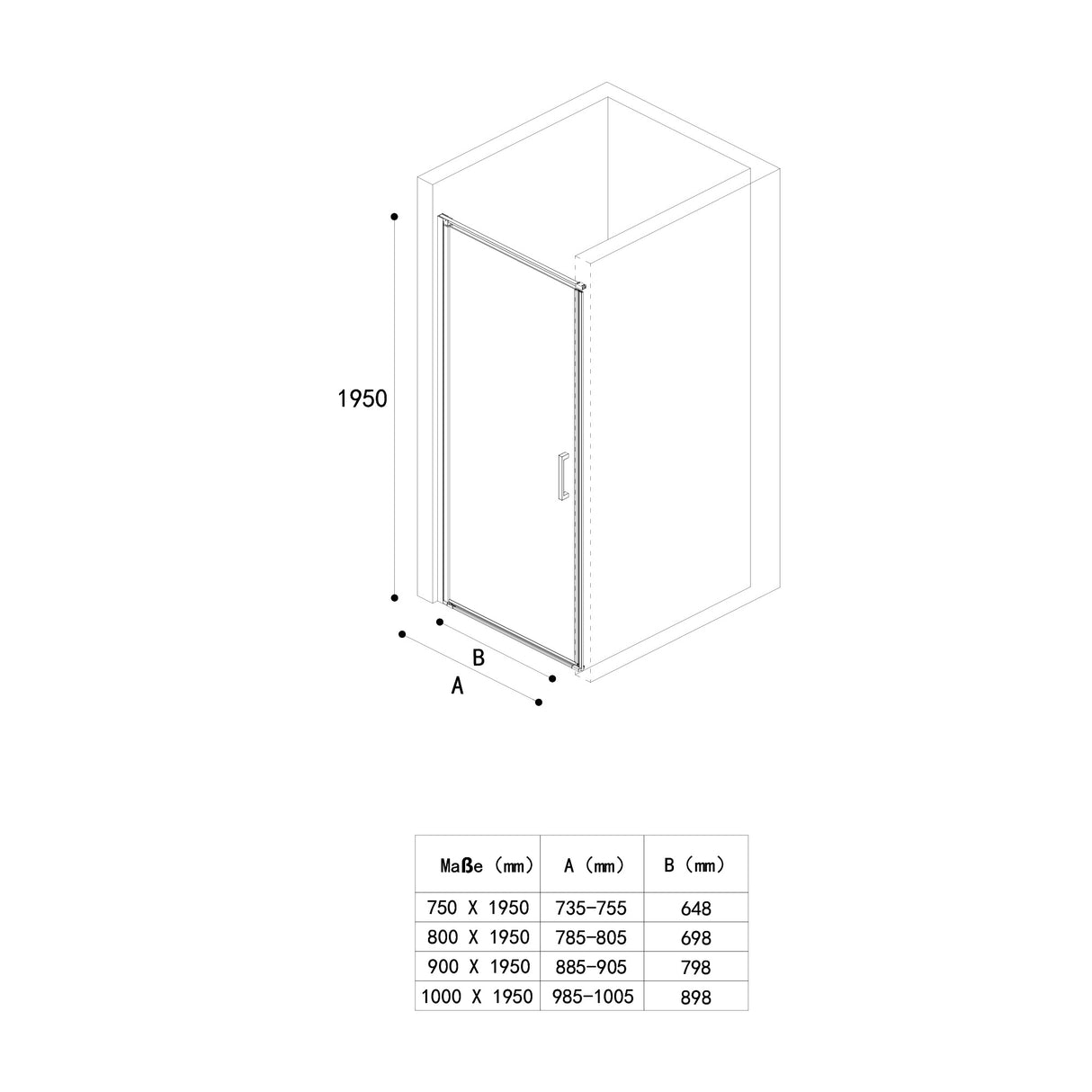 glasvilla Puerta de ducha Puerta de nicho ducha Separación de ducha Cromo y Negro Cabina de ducha Puerta oscilante 8mm vidrio de seguridad ESG con recubrimiento nano Mecanismo de elevación y descenso Vidrio claro y vidrio esmerilado Rayas Teramo36K