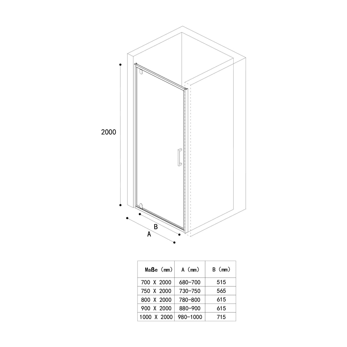glasvilla Puerta de ducha Puerta de nicho ducha Separación de ducha Cabina de ducha Puerta de nicho giratoria Pared de ducha 8mm Vidrio claro ESG de seguridad con recubrimiento nano Teramo61K