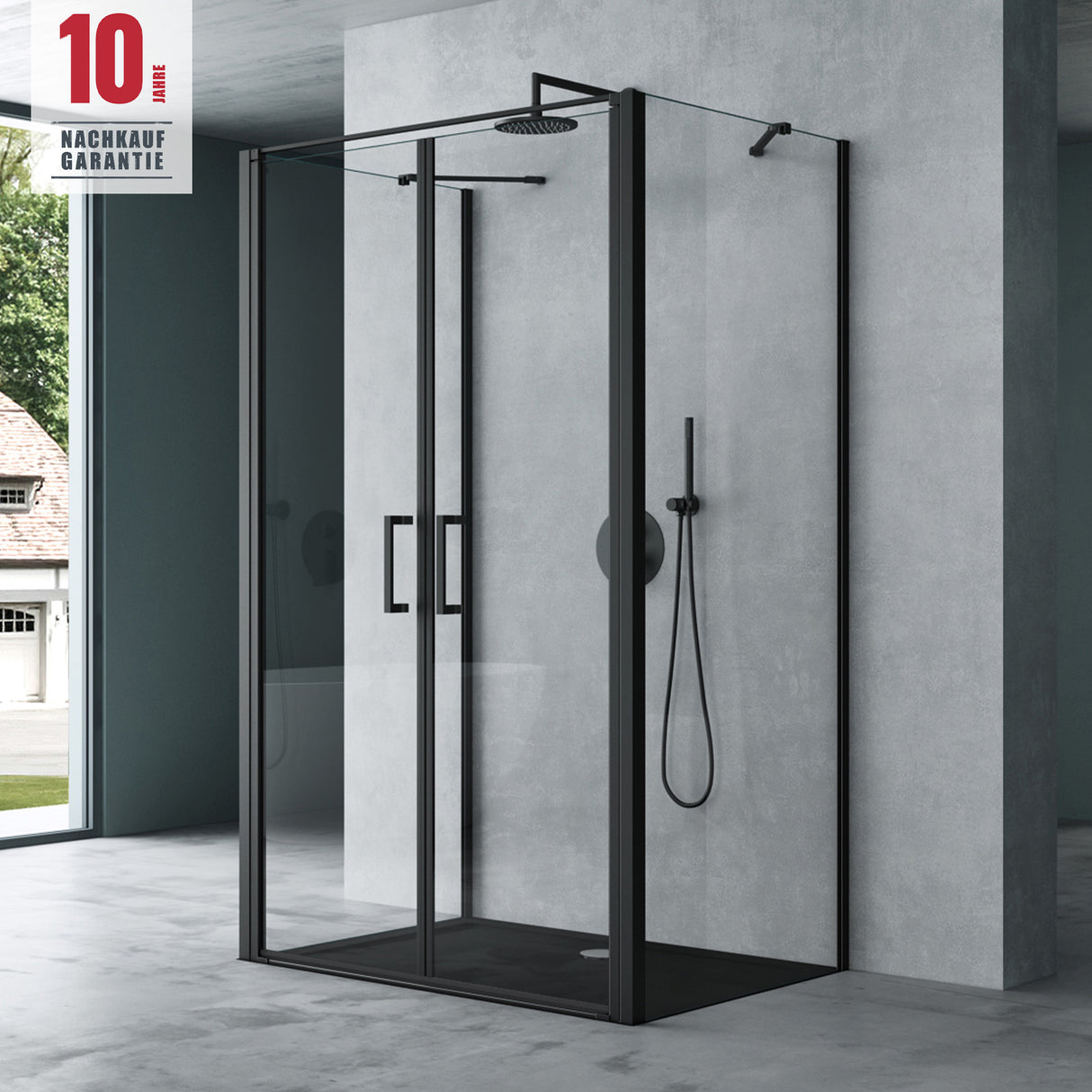 glasvilla Cabina de Ducha en Forma de U Separación de Ducha Cabina de Ducha Marco de Aluminio Vidrio de Seguridad ESG Vidrio Transparente Doble Puerta Negro Ravenna66UK