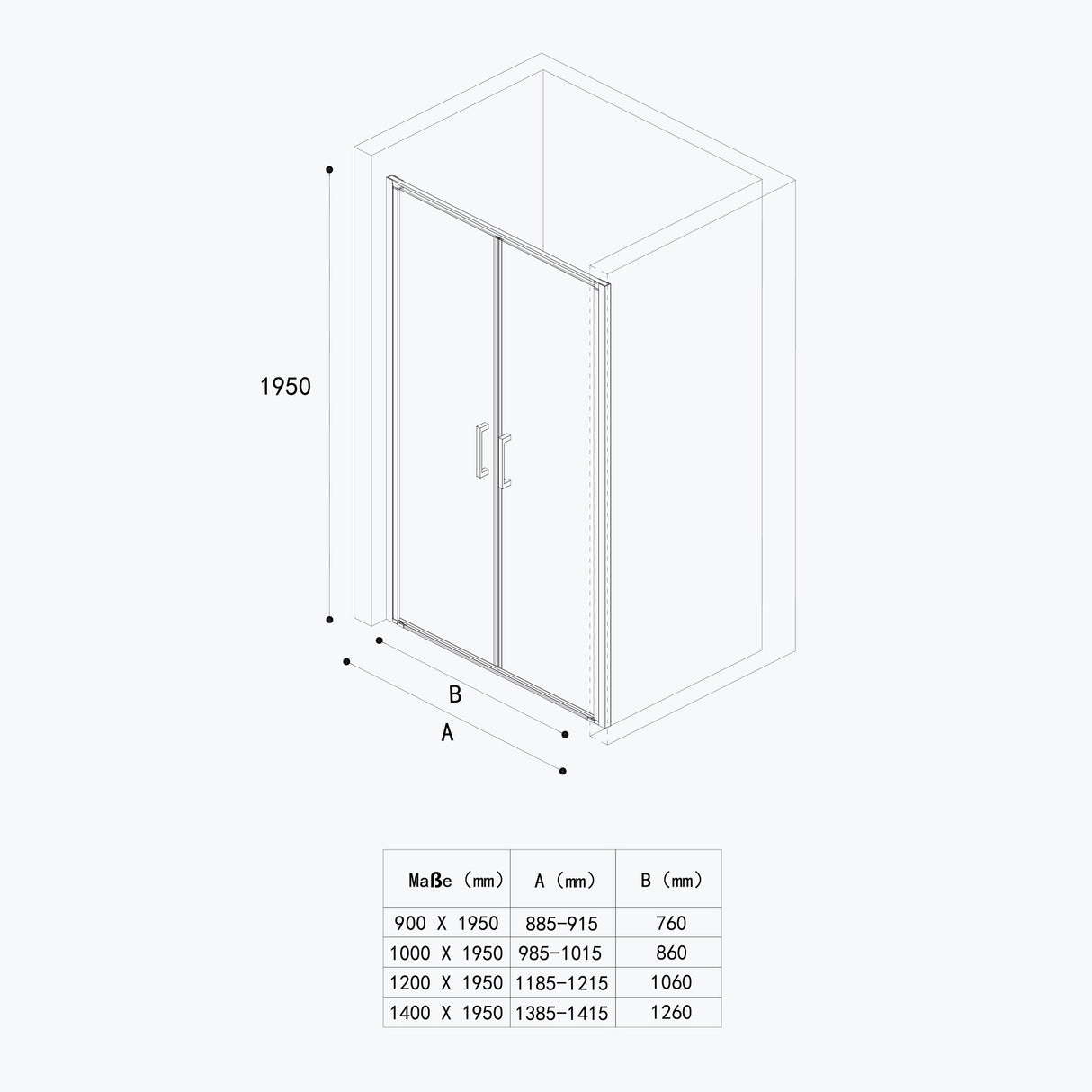 glasvilla Puerta de ducha Puerta de nicho ducha Separación de ducha Cromo y Negro Cabina de ducha Puerta oscilante 180° Doble puerta 8mm ESG Recubrimiento Nano Cristal transparente con mecanismo de elevación y descenso Teramo66