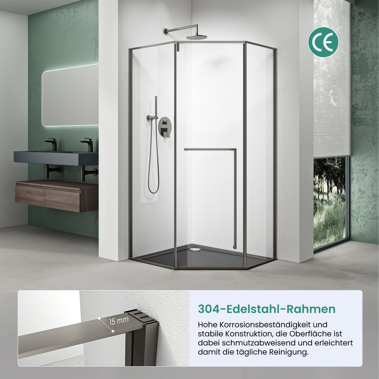 Mai & Mai Box Doccia Pentagonale con Porta Girevole , Cabina Bagno in Vetro Trasparente 8mm, Profilo Grigio in 304, Box Cabina Doccia Angolare Ravenna68K-Plus