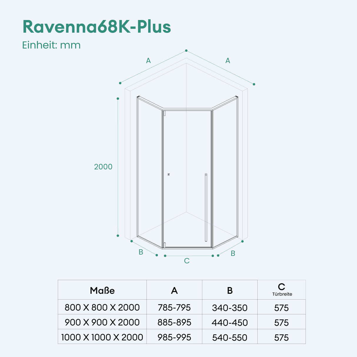 Mai & Mai Box Doccia Pentagonale con Porta Girevole , Cabina Bagno in Vetro Trasparente 8mm, Profilo Grigio in 304, Box Cabina Doccia Angolare Ravenna68K-Plus