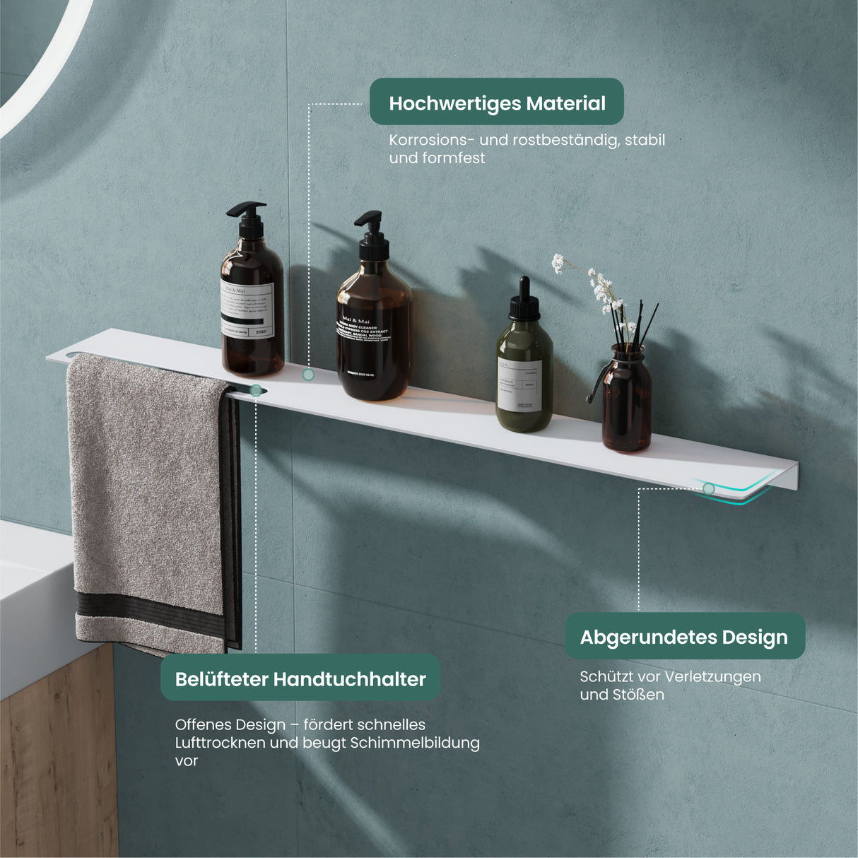 glasvilla Duschablage zum Bohren oder Kleben Duschregal Badablage aus Aluminium Badezimmerablage zur Wandmontage Badezimmer Organizer Reglo-06