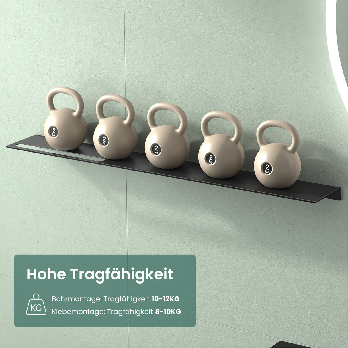 glasvilla Duschablage zum Bohren oder Kleben Duschregal Badablage aus Aluminium Badezimmerablage zur Wandmontage Badezimmer Organizer Reglo-06