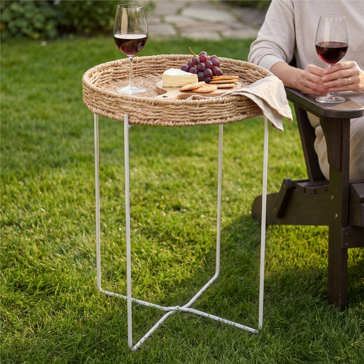 glasvilla Beistelltisch rund , Couchtisch klein mit abnehmbarem Tablett aus Papierkordel, Sofatisch für Wohnzimmer, Schlafzimmer und Balkon, Reglo-08