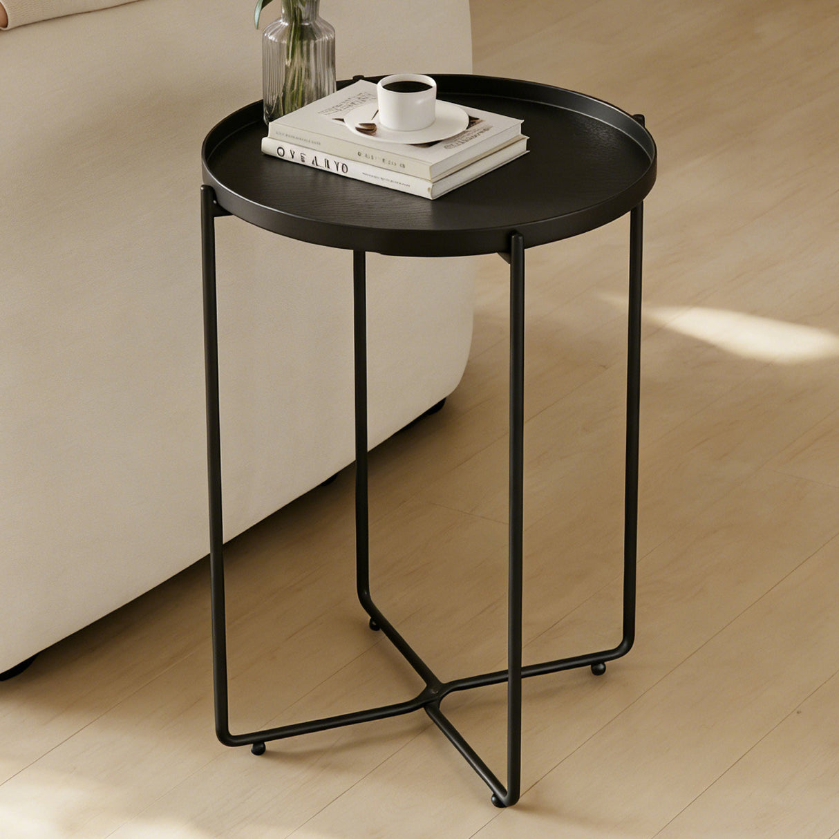 glasvilla Beistelltisch , Couchtisch klein mit abnehmbarem Tablett aus PP-Kunststoff, Sofatisch für Wohnzimmer, Schlafzimmer und Balkon, Reglo-08